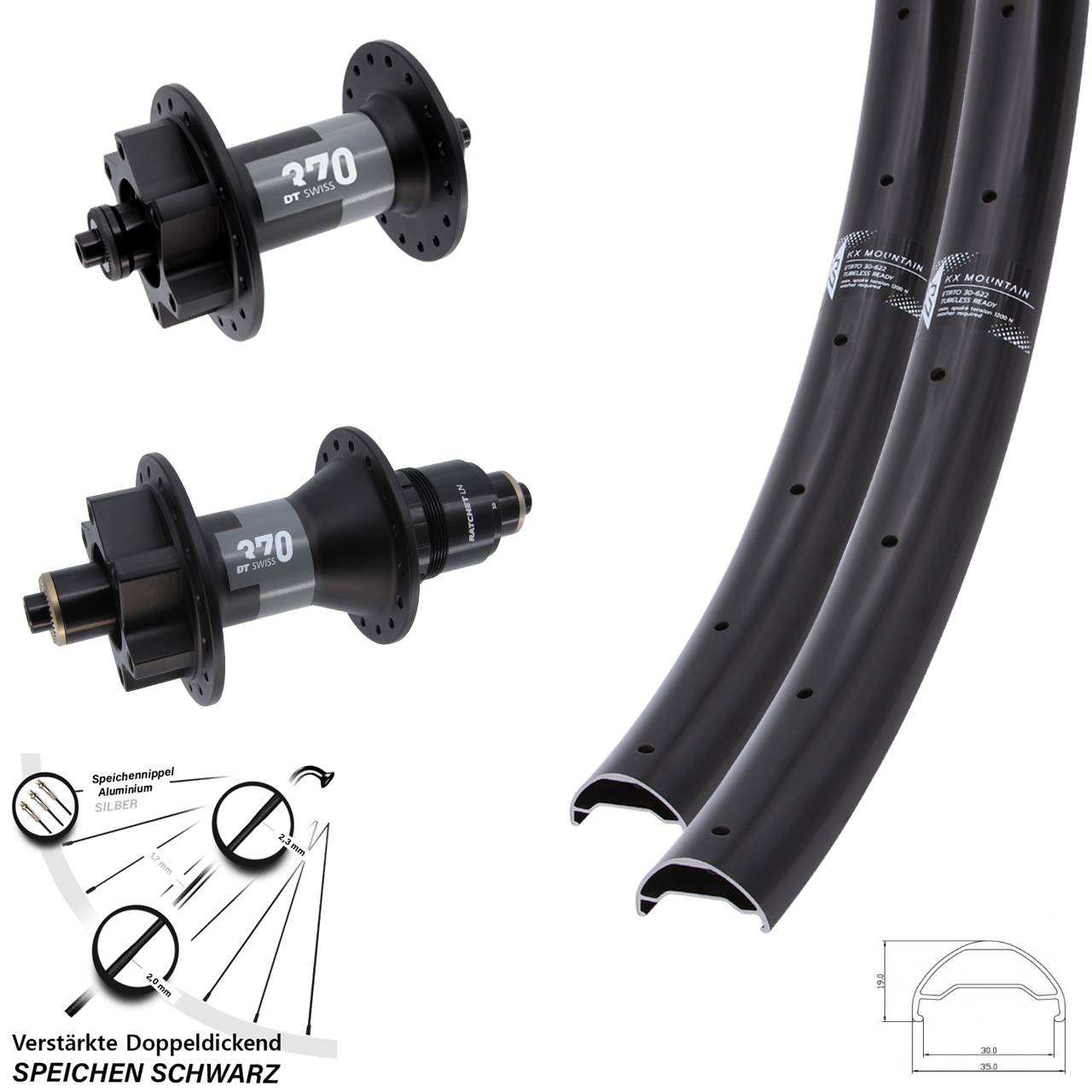 Disc Laufrad-Satz 29 Zoll KX Mountain TR DT Swiss 370 SRAM XD für Schnellspanner