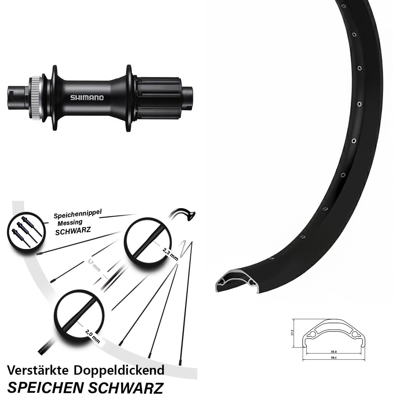 Centerlock Hinterrad 29 Zoll Ryde Disc 35 Shimano FH-MT400 8-11 fach HG 12x142