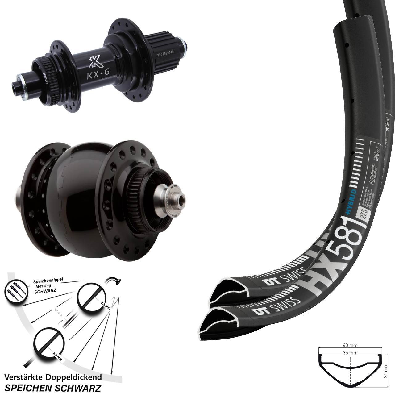 Laufradsatz Disc 27,5 Zoll DT Swiss HX581 KX-GS verstärkt SONdelux Micro Spline QR
