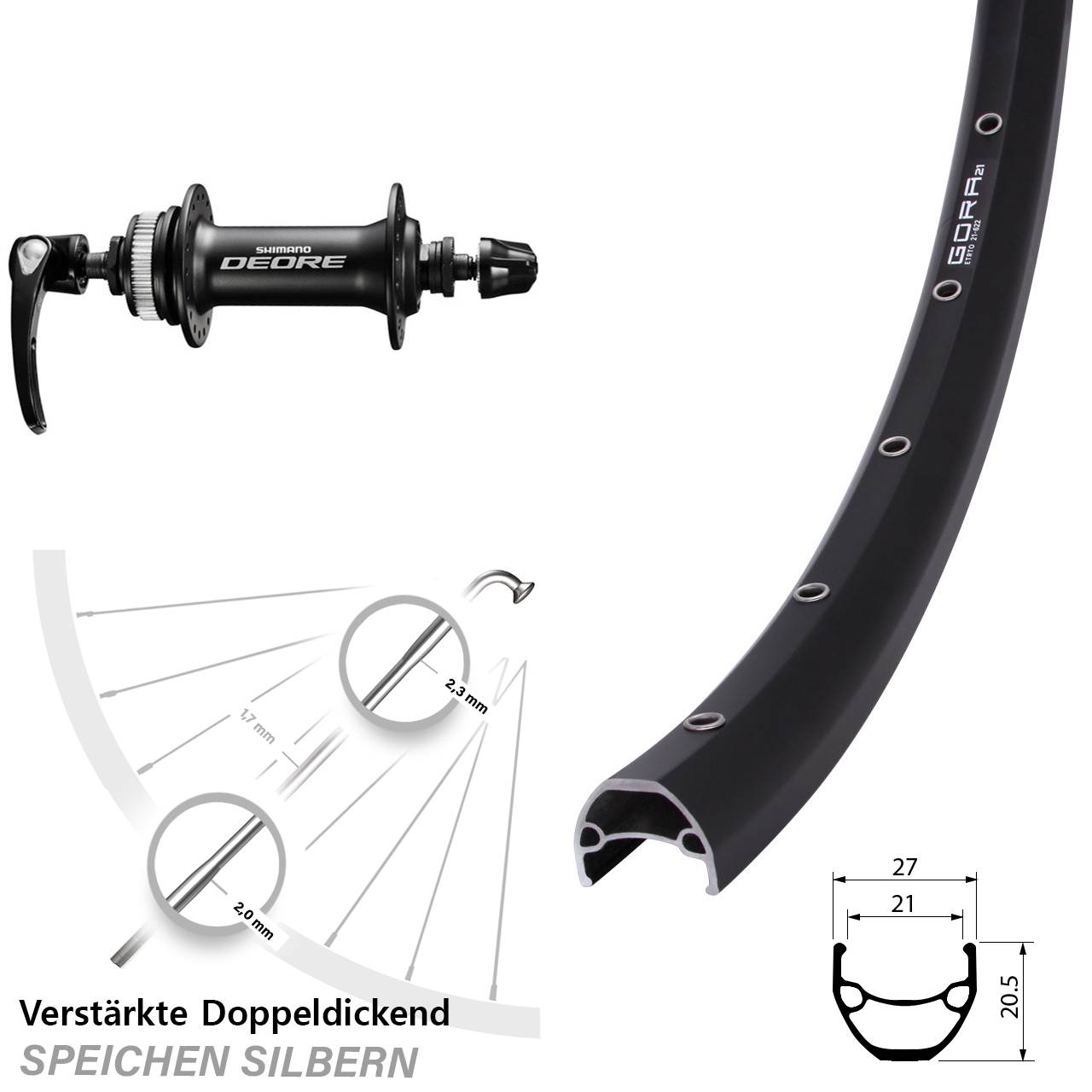 29 Zoll Gora 21 Shimano Deore Centerlock Vorderrad QR