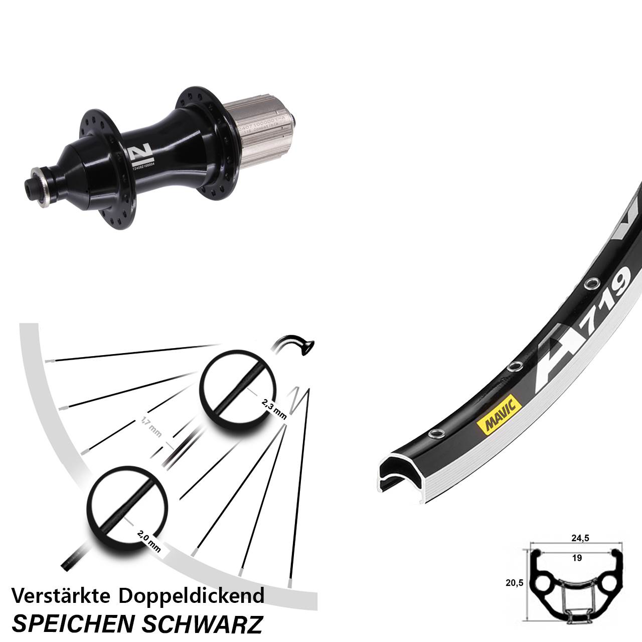 Hinterrad 28 Zoll Mavic A 719 Novatec F162 Strong 8-12 fach HG QR