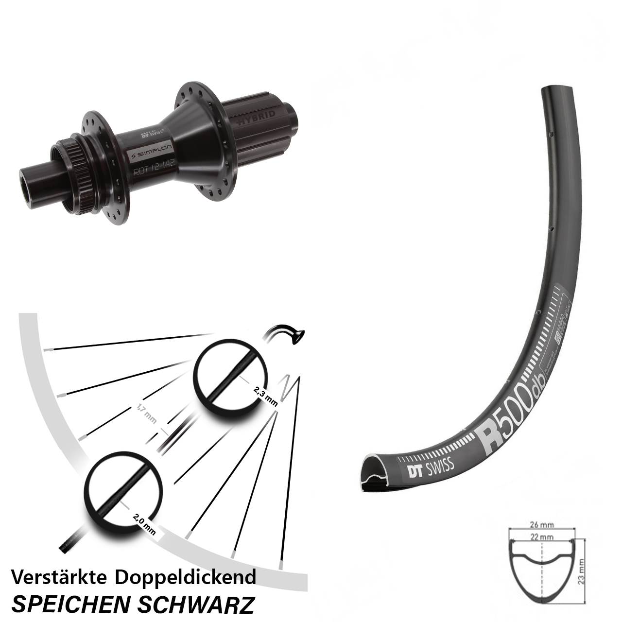 Disc Hinterrad 29 Zoll DT Swiss R 500-370 Hybrid 8-11 fach HG 12x142
