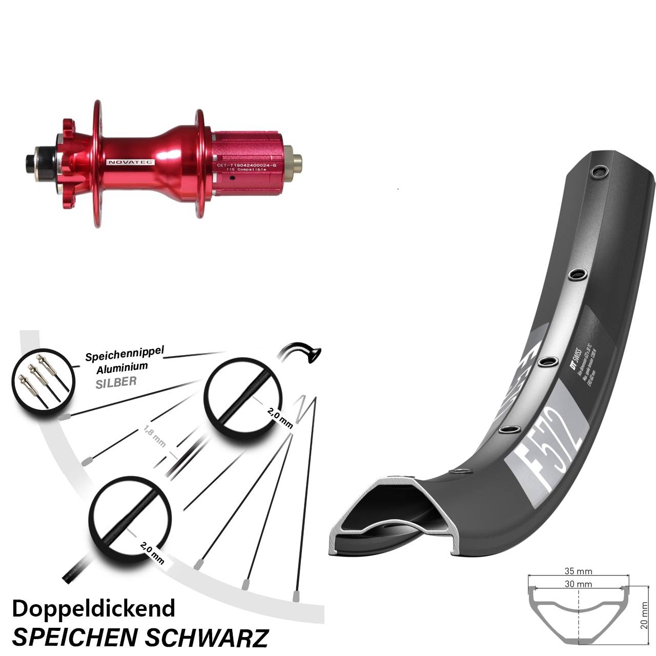 6-Loch Hinterrad 29 Zoll DT Swiss F572 Novatec D792 8-12 fach für Schnellspanner