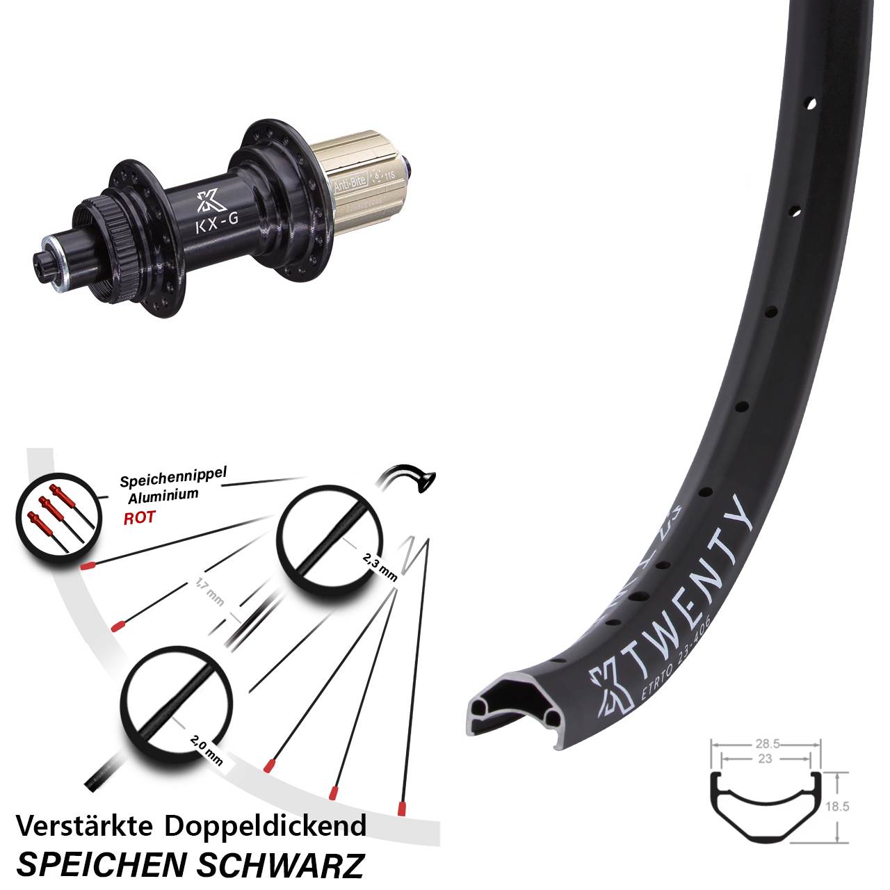 Disc Hinterrad 20 Zoll KX-G Twenty 8-12 fach QR