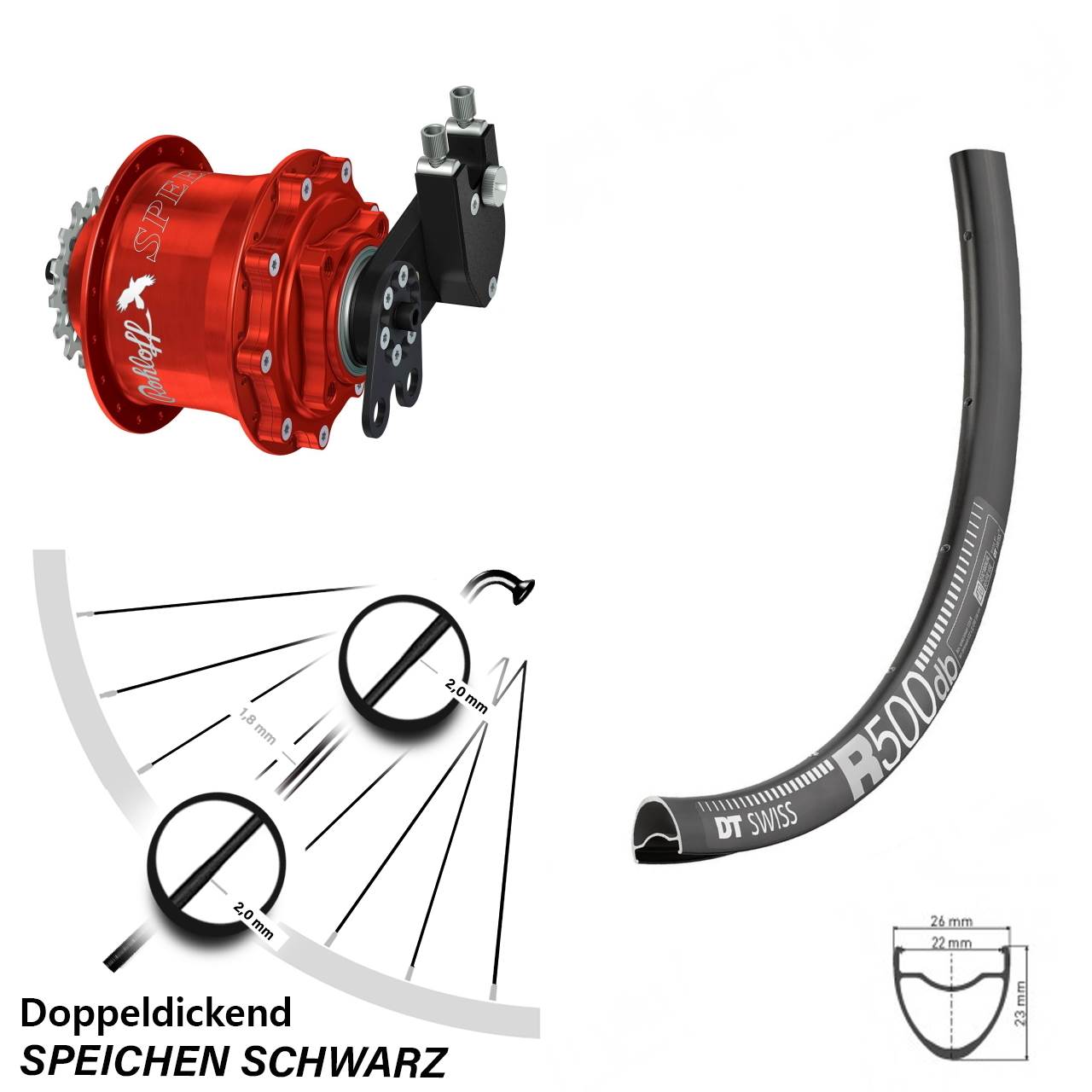 29 Zoll DT Swiss R 500 Rohloff CC DB Tandem rot