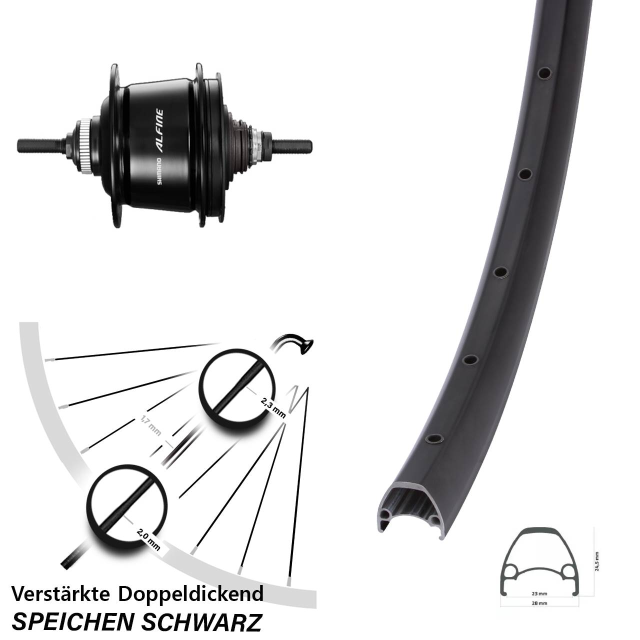 28-29 Zoll Hinterrad Shimano Alfine 8 Gang Centerlock Ambrosio Sport