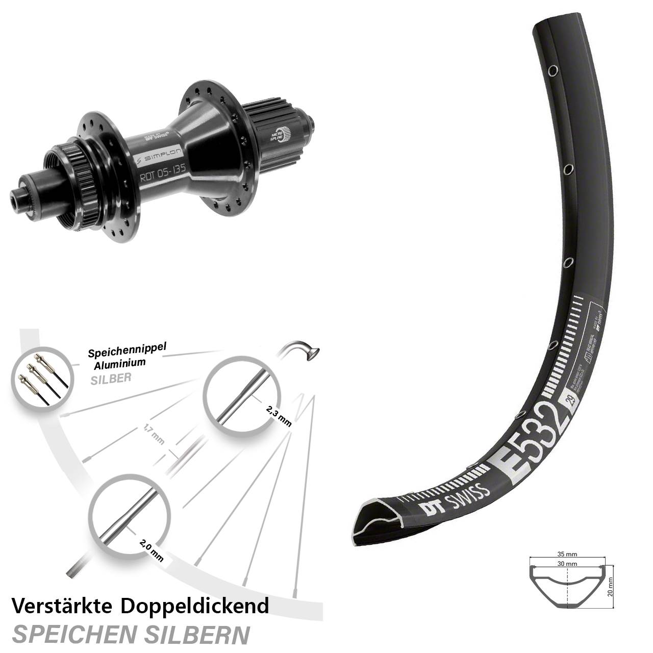 DT Swiss E532-370 Hybrid 29 Zoll Disc Hinterrad für Schnellspanner Micro Spline