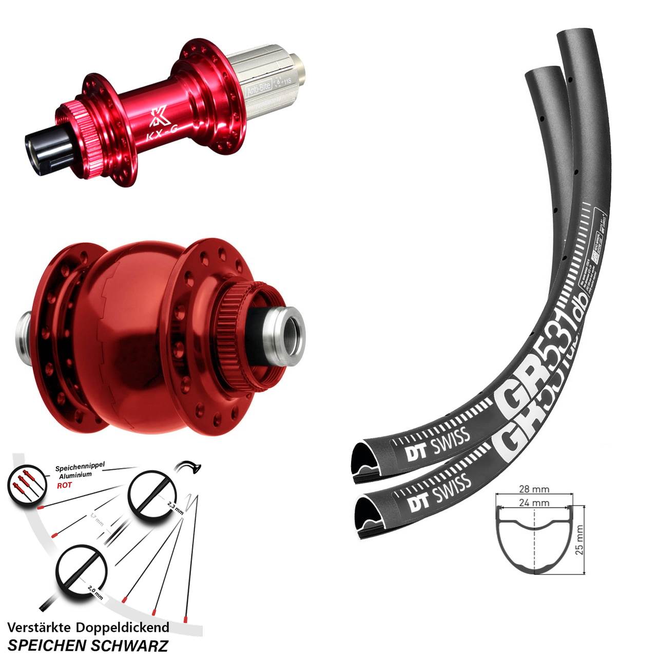 Disc Laufradsatz 12x100/142 650B DT Swiss GR531 KX-G rot SON 28 8-12 fach