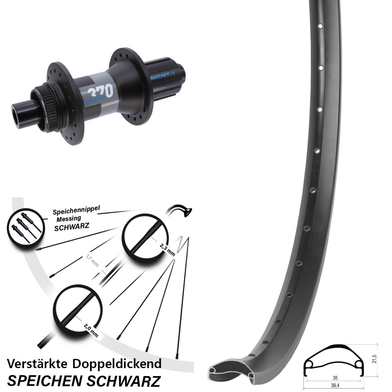 29 Zoll Ambrosio E35 DT Swiss 370 Hybrid Disc Laufrad 12x148 8-11 fach