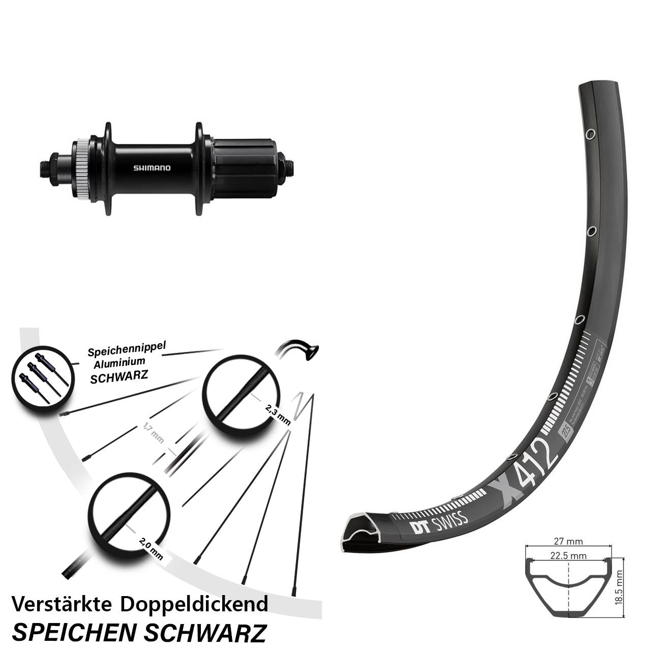 29 Zoll DT Swiss X412 Shimano FH-QC400 Hinterrad Centerlock für Schnellspanner 8-11 fach