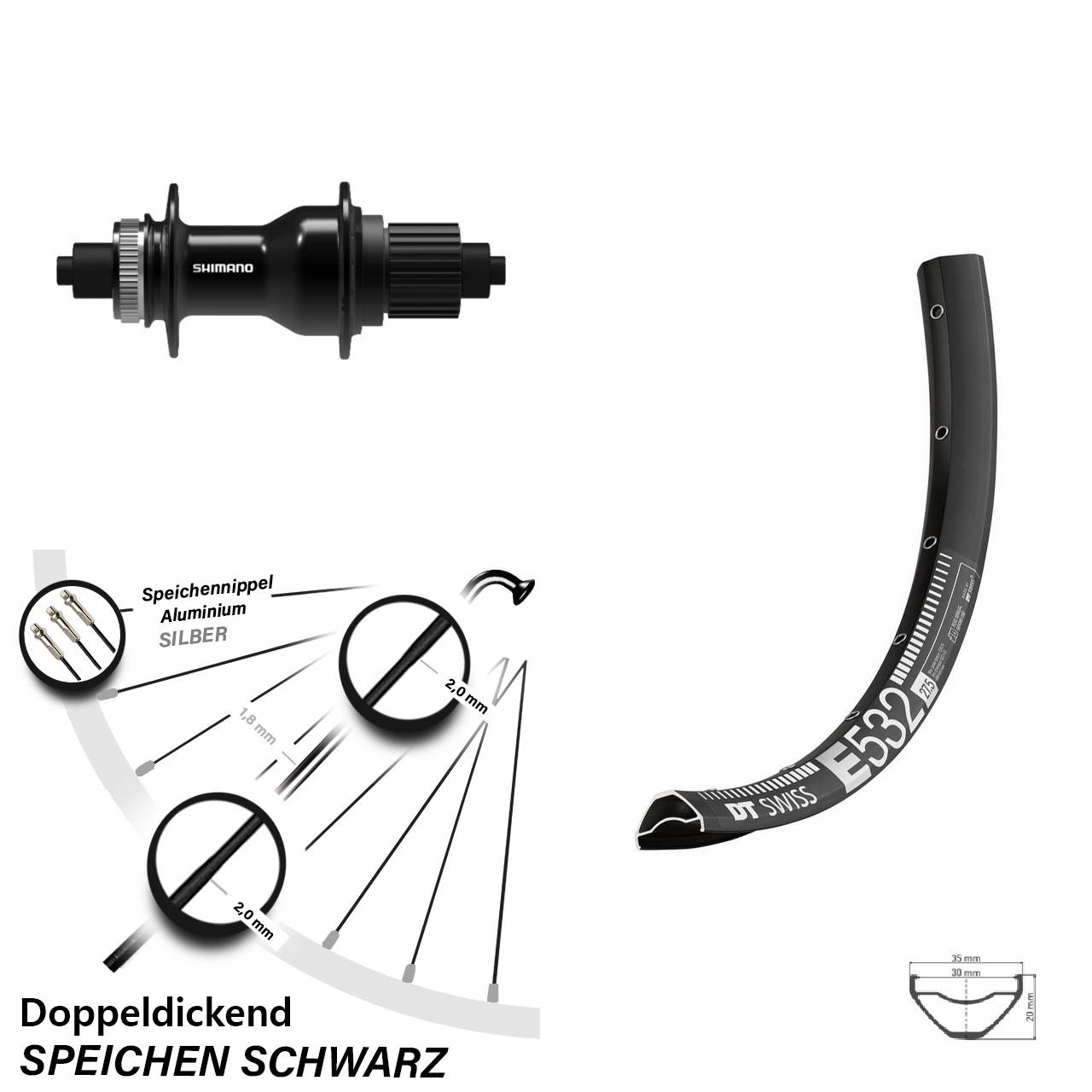 29 Zoll DT Swiss E532 Shimano FH-QC500-MS Hinterrad Micro Spline Centerlock