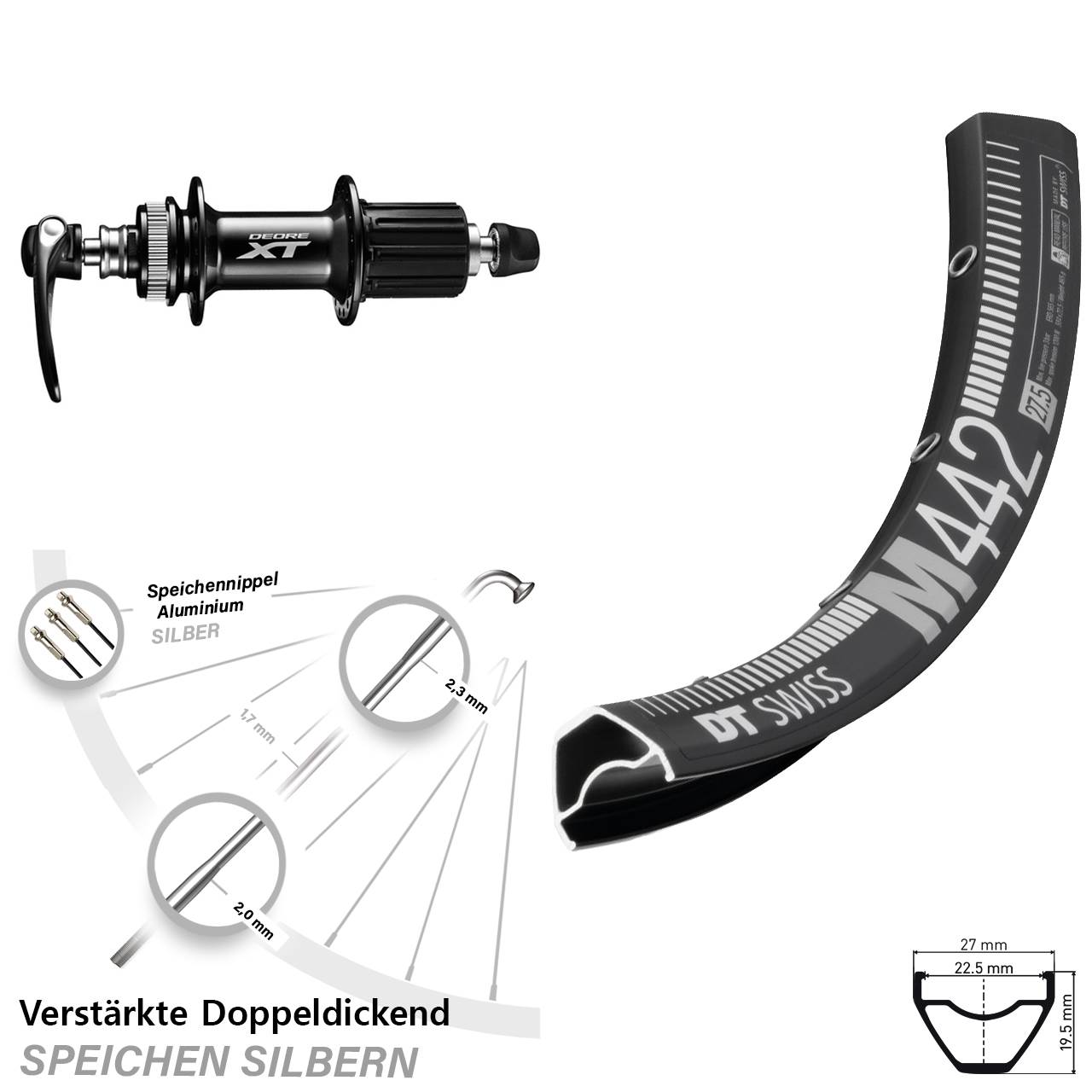 Hinterrad Centerlock 29 Zoll DT Swiss M442 Shimano XT 8-11 fach QR