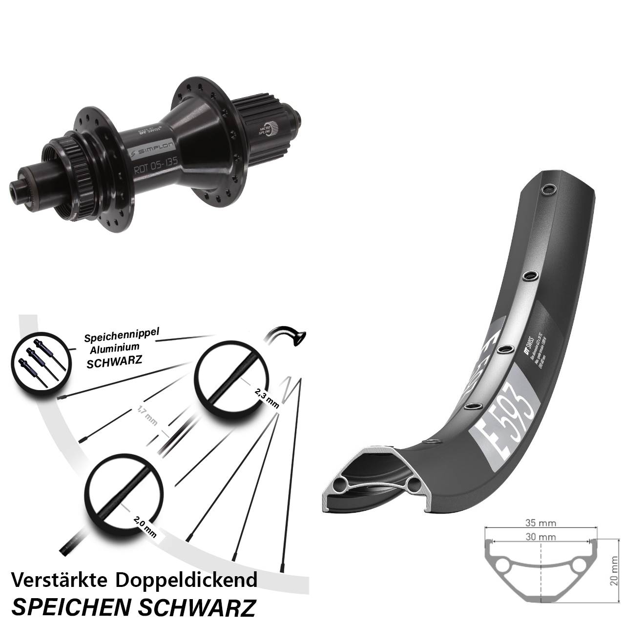 DT Swiss E593-370 Hybrid 29 Zoll Centerlock Hinterrad QR Shimano Micro Spline