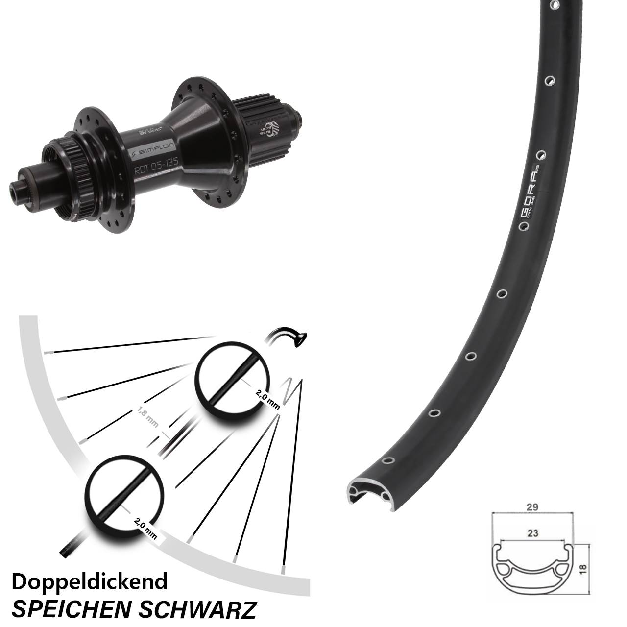 Gora 23 DT Swiss 370 Hybrid 28 Zoll Hinterrad Centerlock für Schnellspanner Shimano Micro Spline