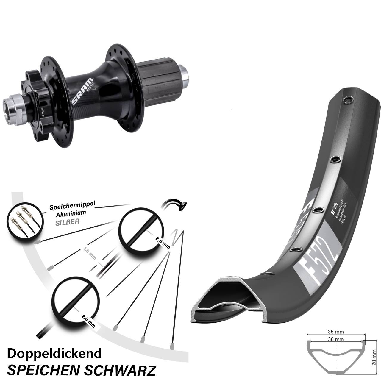 DT Swiss F 572 Sram 746 650B Disc Laufrad 12x148 8-11 fach HG