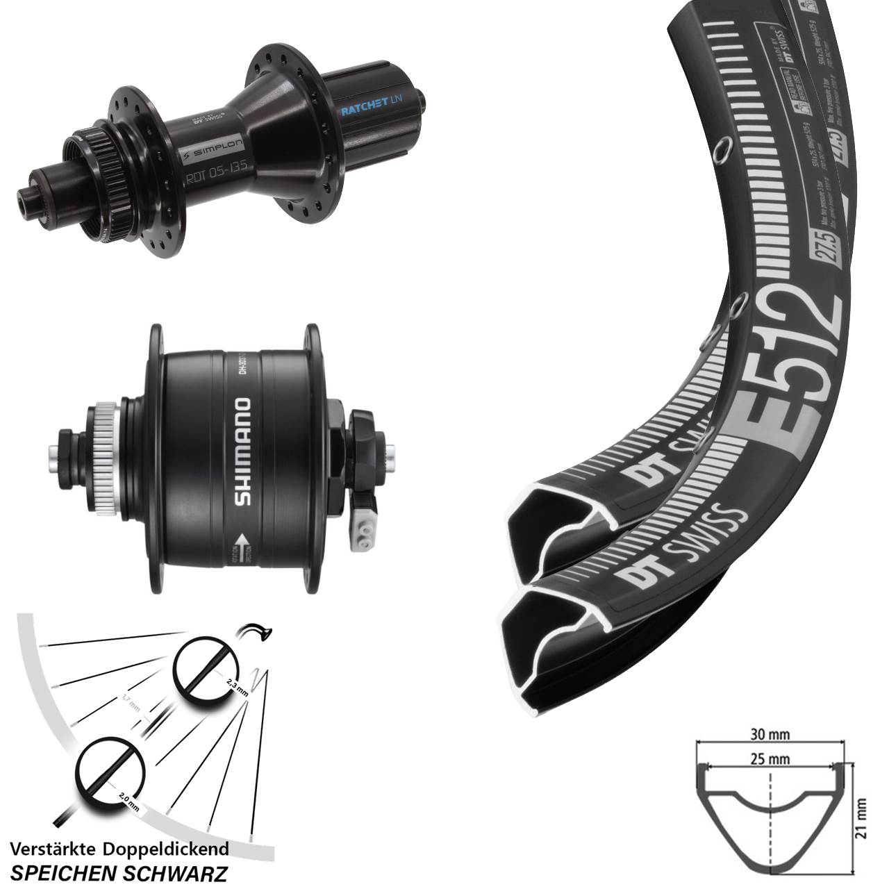 29 Zoll DT Swiss E512-370 Hybrid Shimano D37 Laufradsatz 8-11 fach