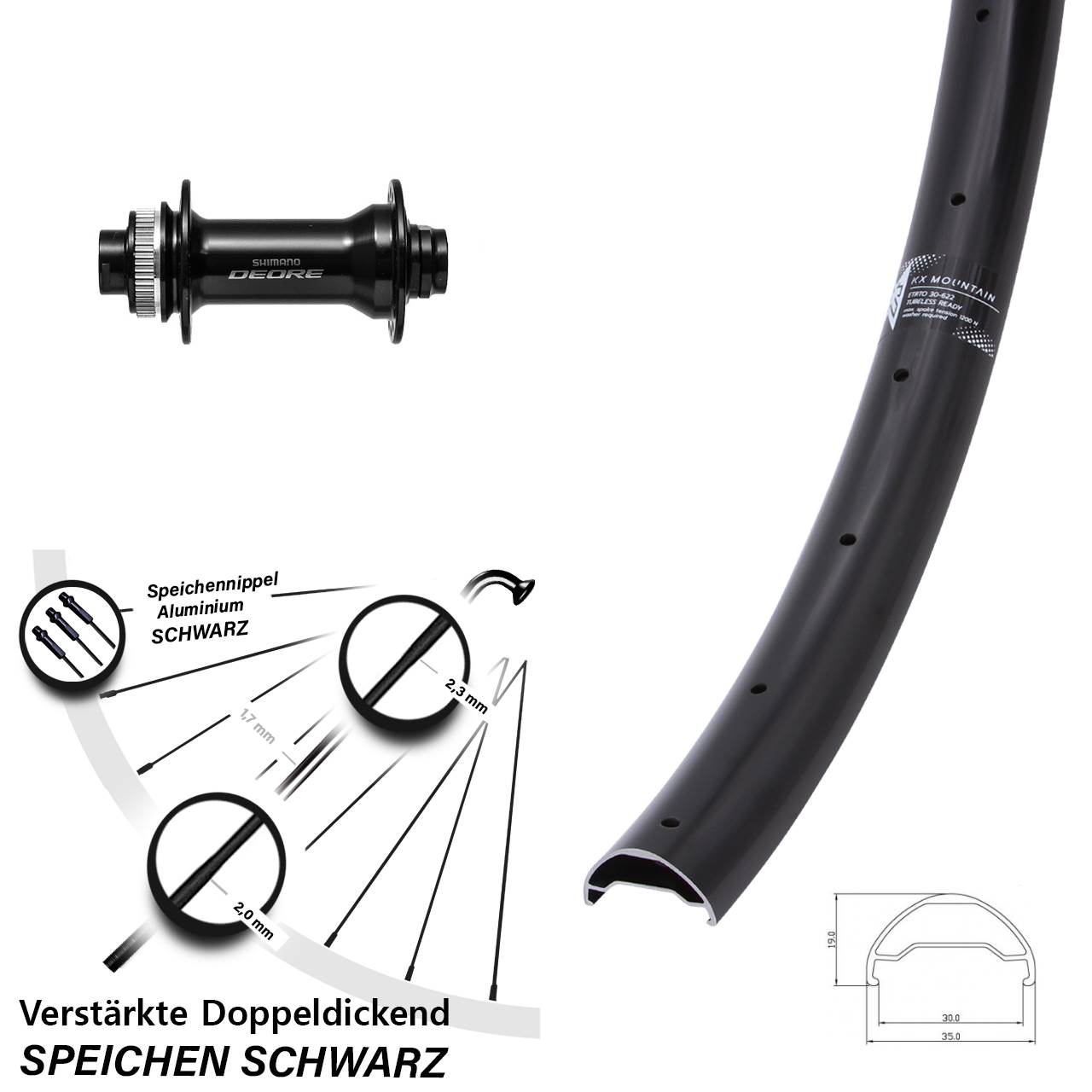 29 Zoll KX Mountain TR Shimano Deore HB-M6010 Vorderrad Centerlock 15x110 Boost