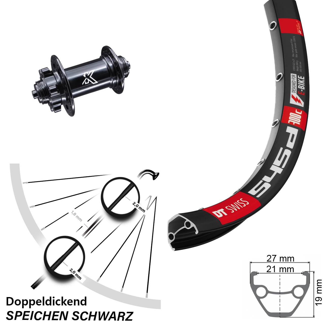 DT Swiss 545d KX-M 28 Zoll Disc Laufrad für Schnellspanner