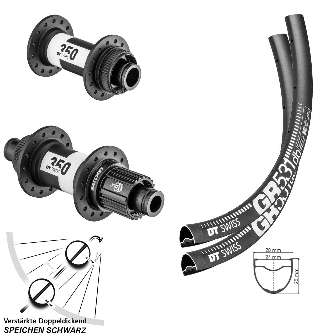 29 Zoll DT Swiss GR531 DT Swiss 350 Disc Laufrad-Satz 15x100 12x142 Shimano Micro Spline