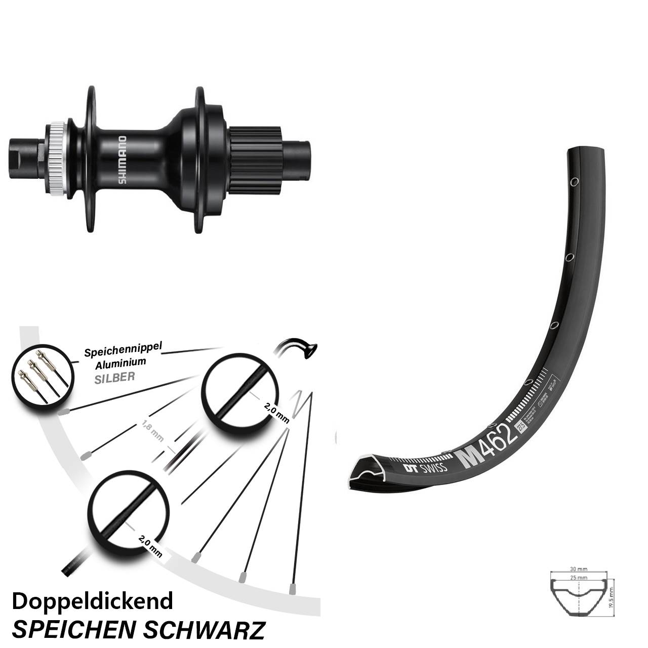 Disc Laufrad 12x142 27,5 Zoll DT Swiss M462 Shimano FH-MT510 Shimano Micro Spline