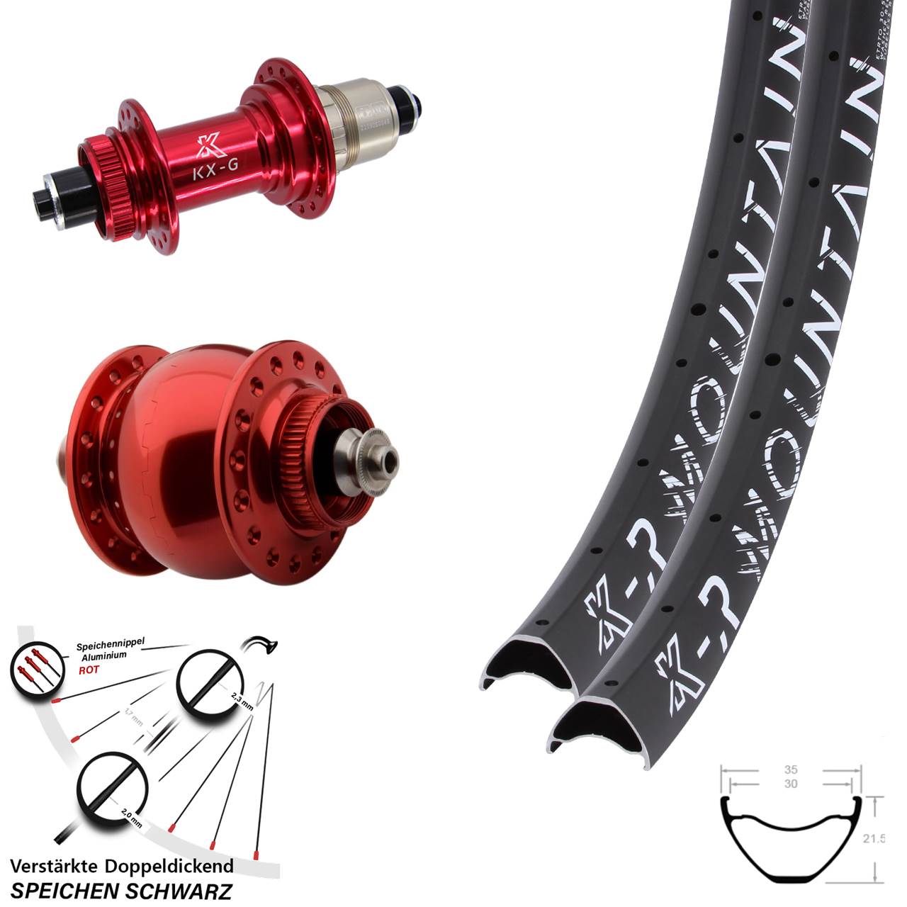KX-GR Mountain rot SONdelux 29 Zoll Laufradsatz QR XDR
