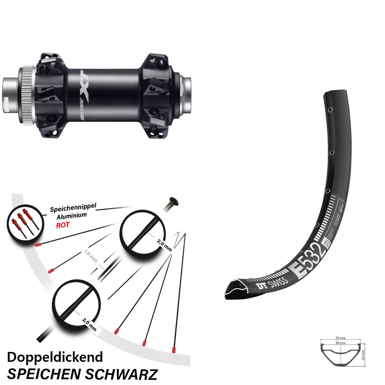 Vorderrad 29 Zoll DT Swiss E 532 Disc Shimano HB-M8110-B Boost