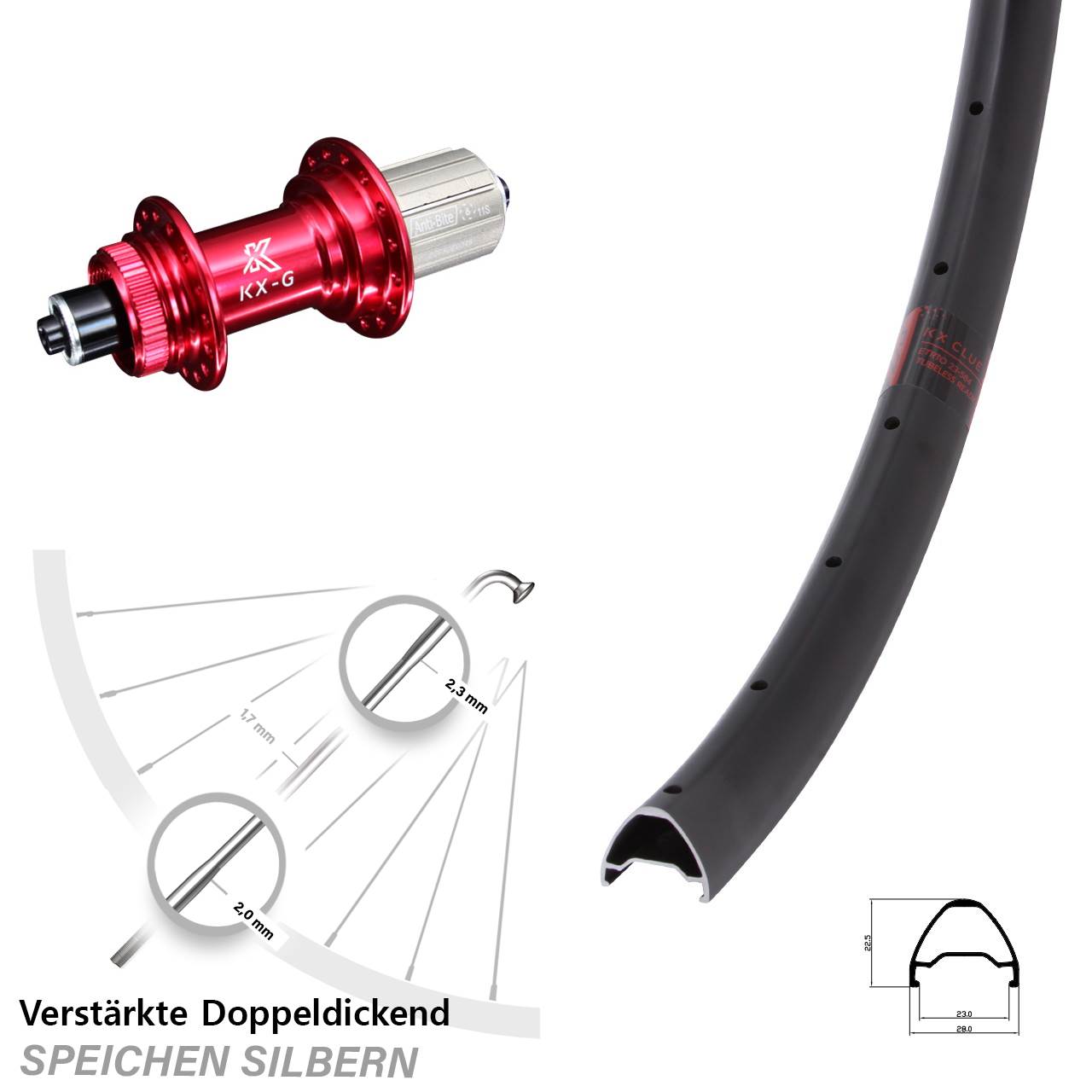 KX Clue G rot 28-29 Zoll Centerlock Hinterrad QR 8-12 fach HG