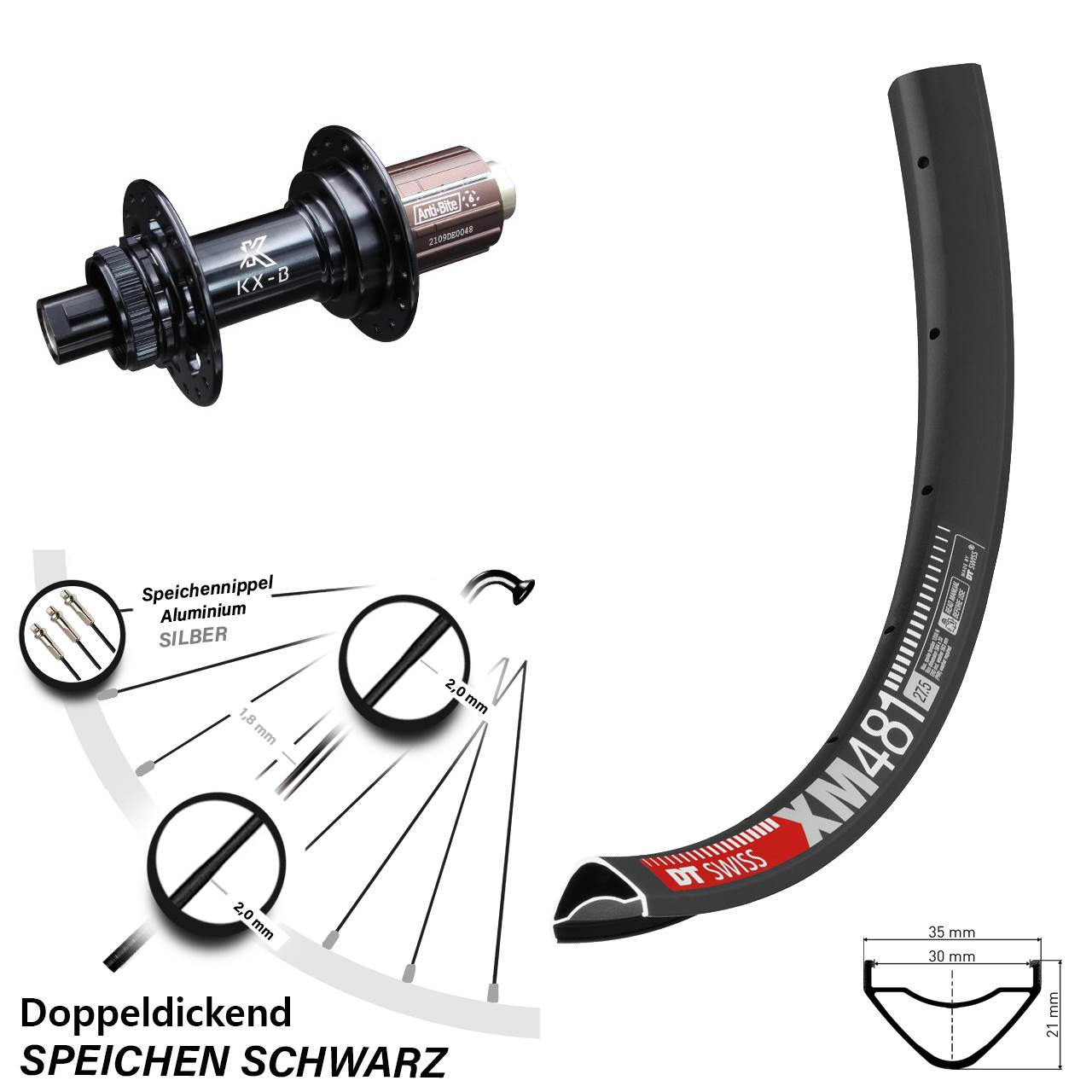 27,5 Zoll Hinterrad DT Swiss XM 481 KX-B Centerlock 8-12 fach 12x148