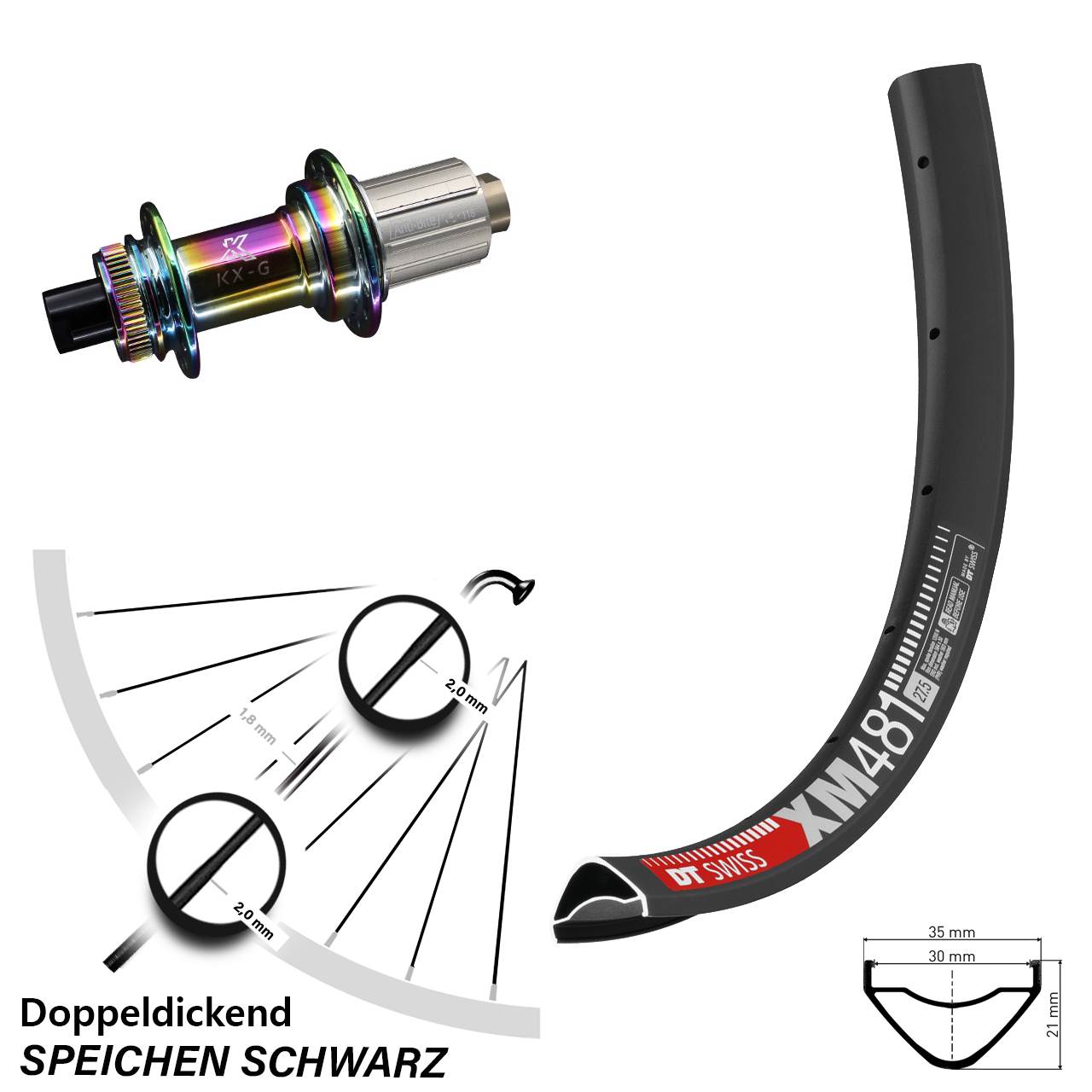27,5 Zoll DT Swiss XM 481 Hinterrad KX-G Oilslick 8-12 fach 12x142