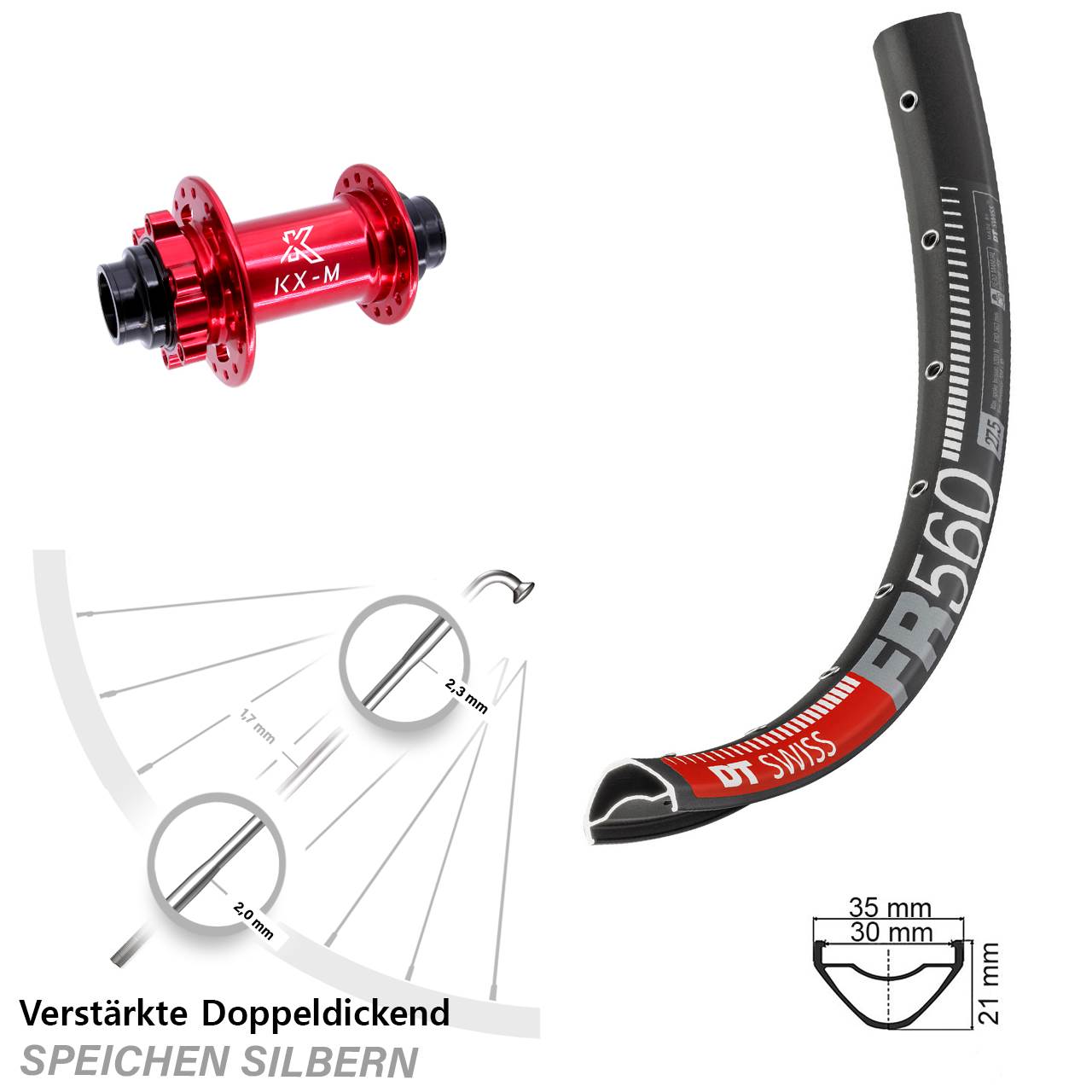 Disc Vorderrad 26 Zoll DT Swiss FR 560 KX-M rot 20x110 (DH alt)