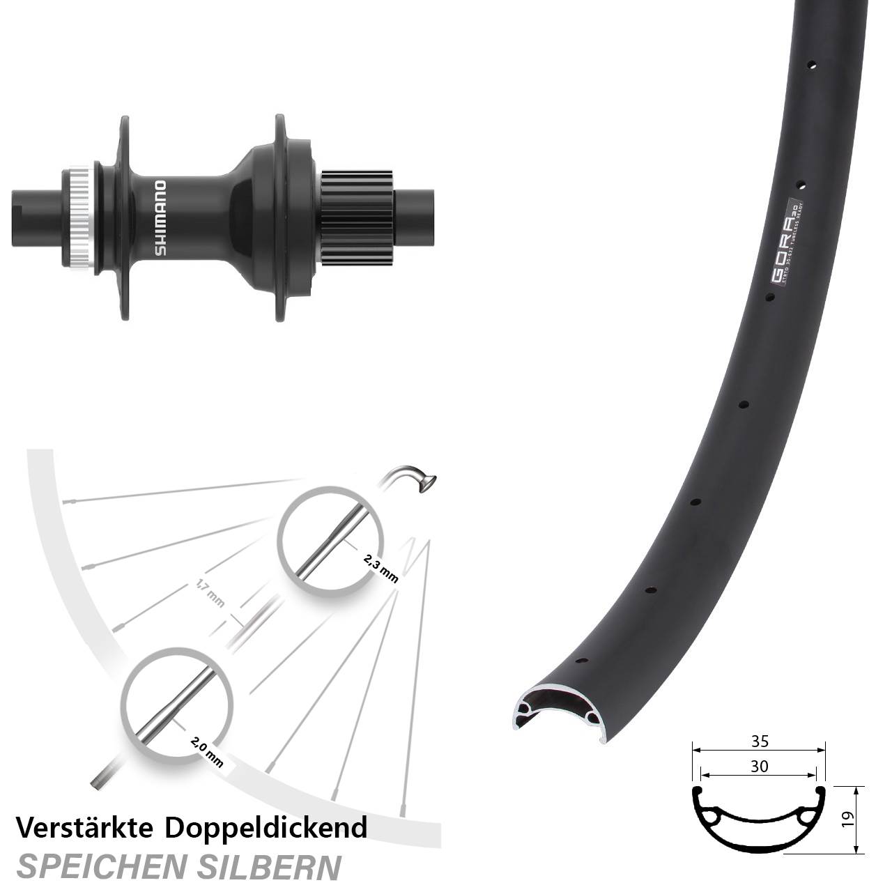 Centerlock Hinterrad 12x142 29 Zoll Gora 30 Shimano FH-MT410 Micro Spline
