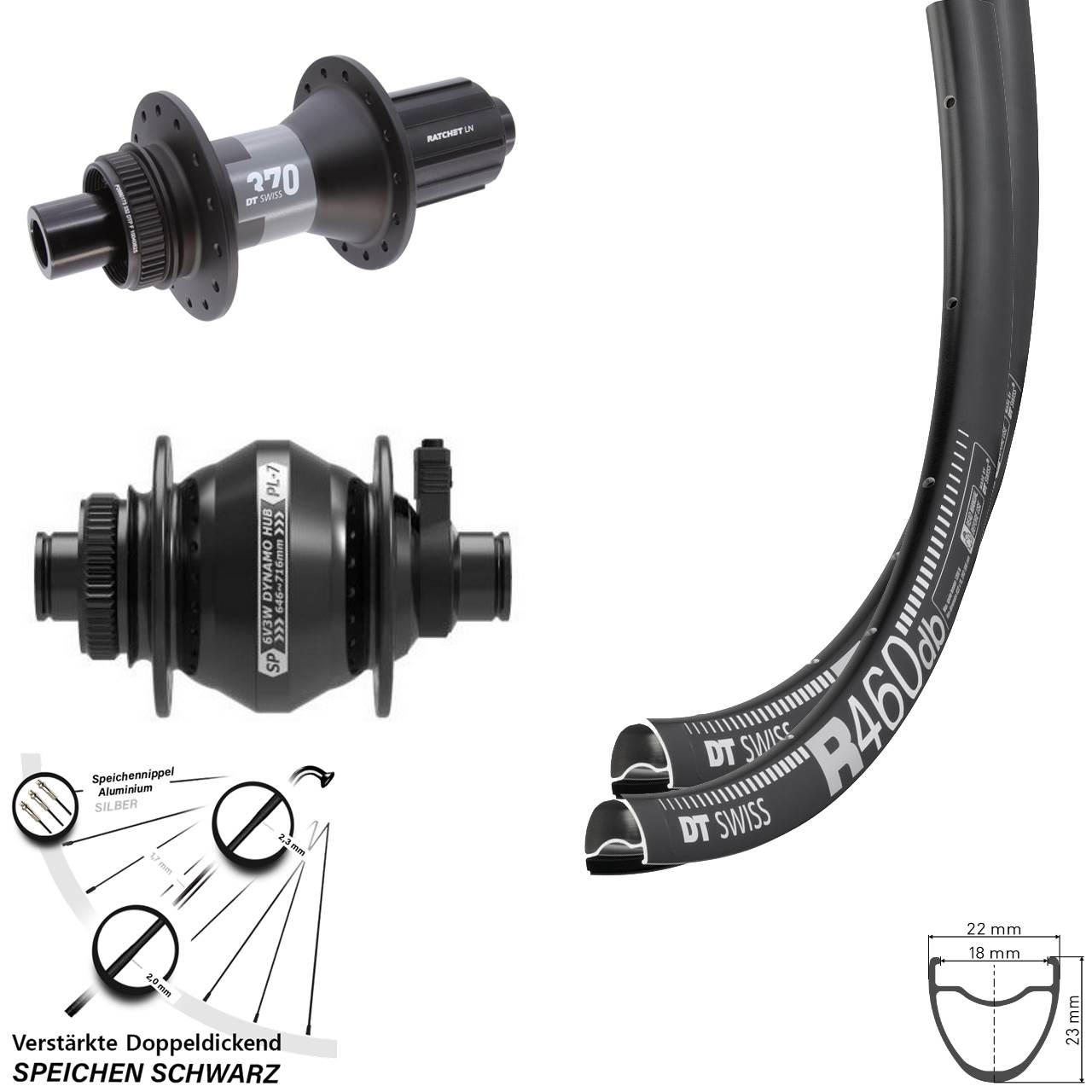 28 Zoll DT Swiss R 460-370 Shutter PL-7 Disc Laufradsatz 12x100/142 11-12 fach