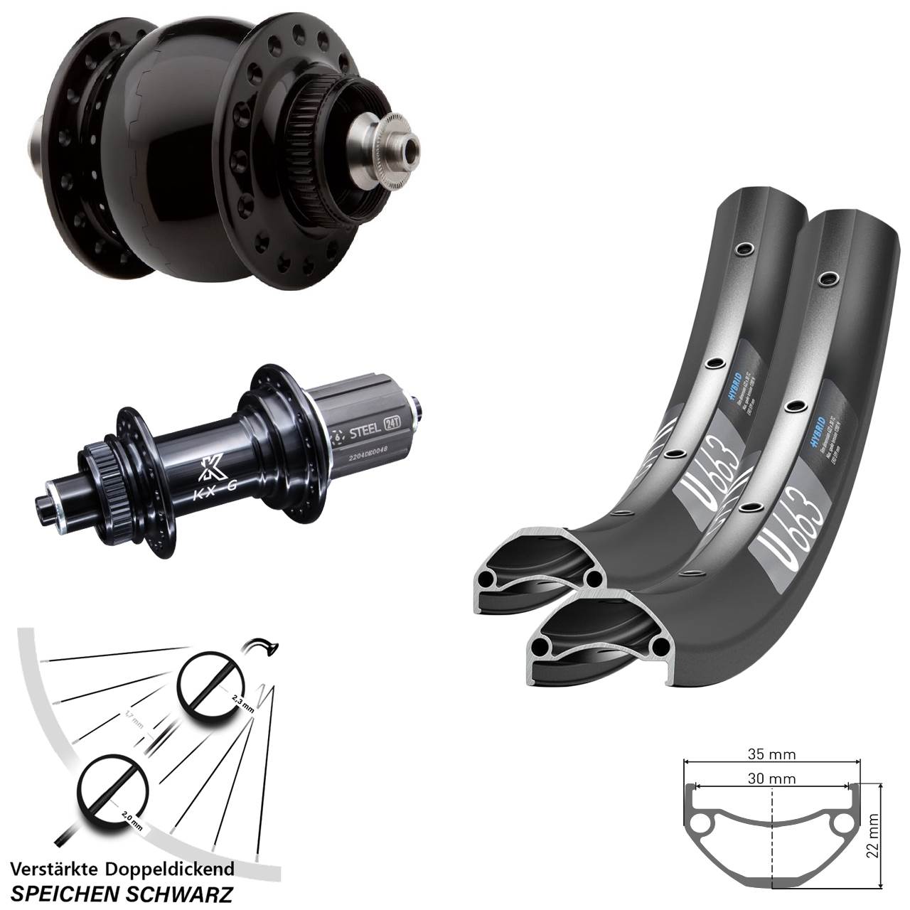 Laufradsatz Centerlock QR 20/27,5 Zoll DT Swiss U 663 KX-GS verstärkt SON 28 8-12 fach