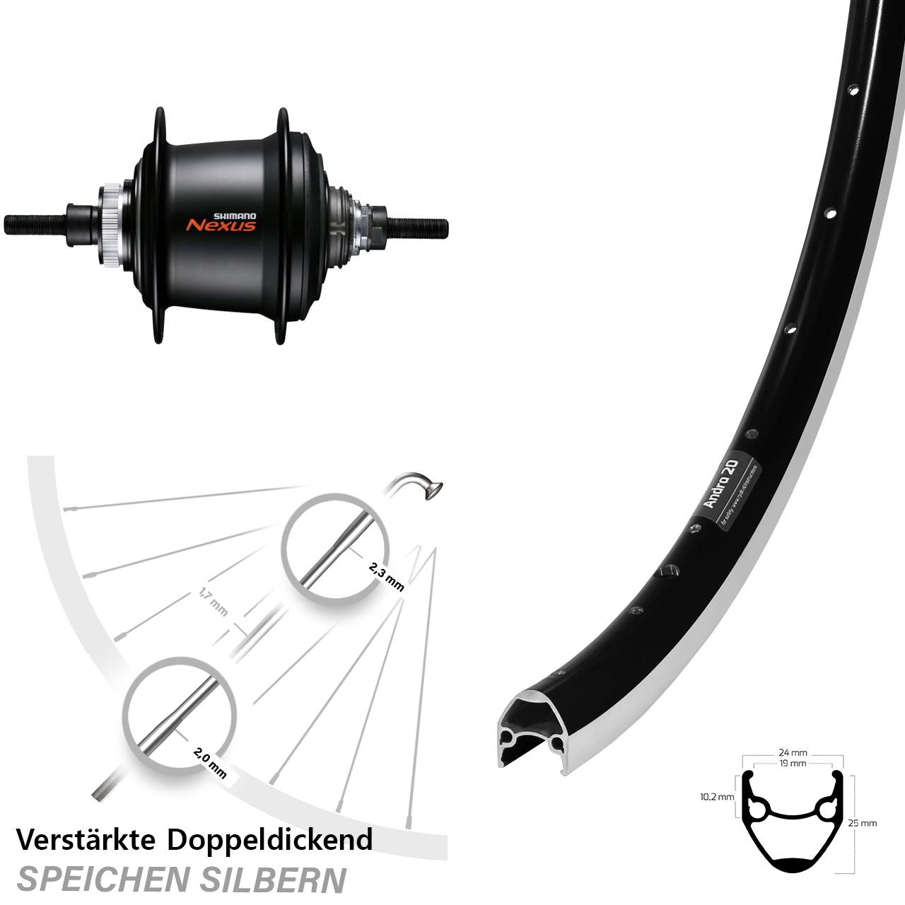 28 Zoll Ryde Andra 20 Hinterrad Shimano Nexus 7 Gang