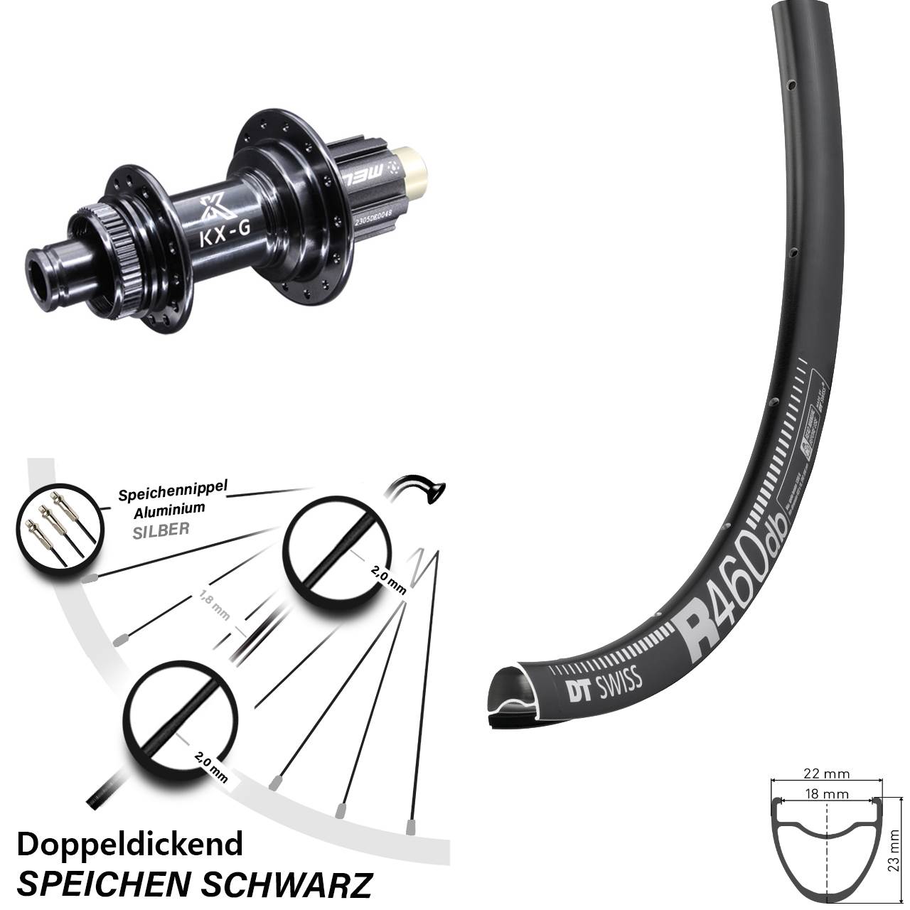 28 Zoll DT Swiss R 460 Hinterrad KX-G N3W 12x142