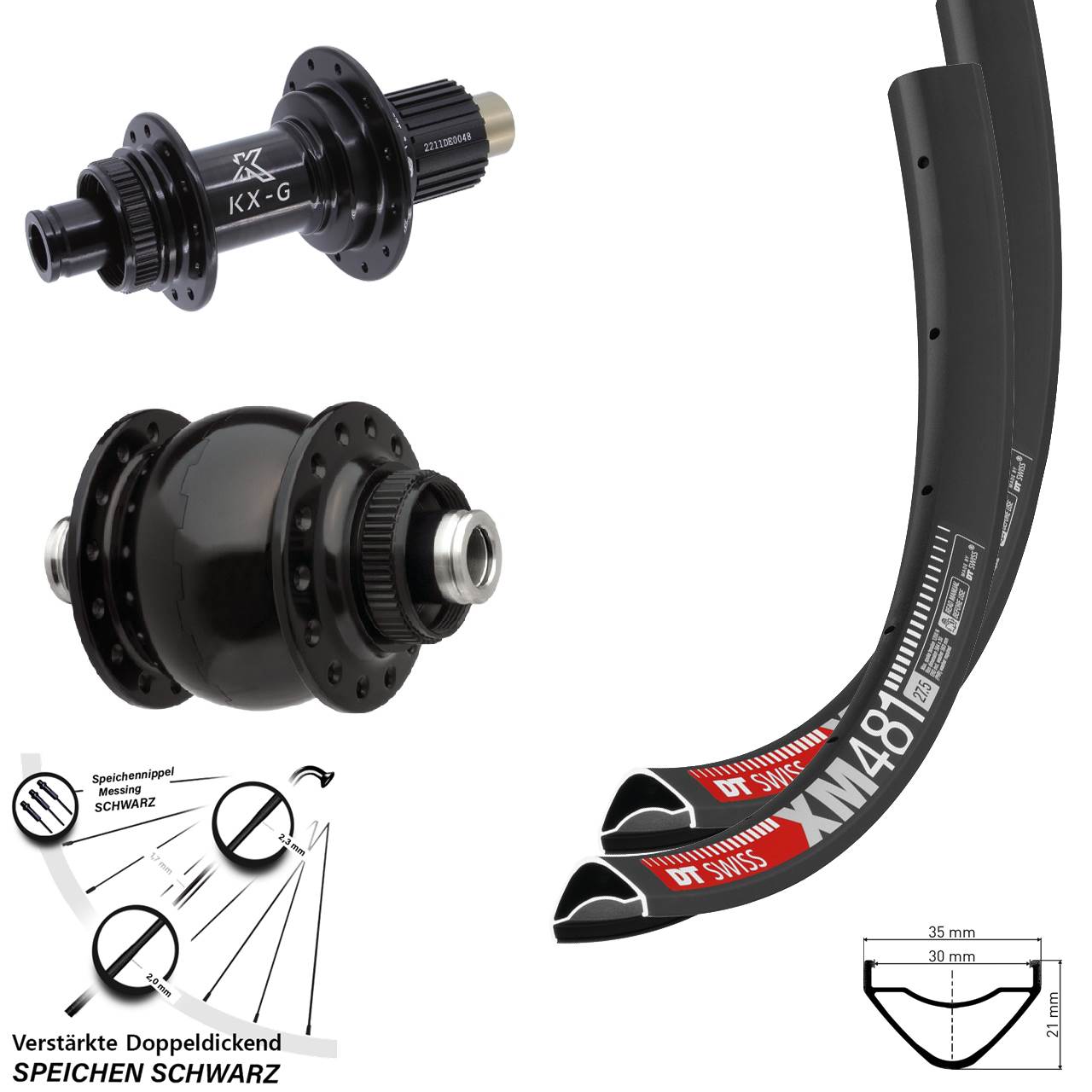 DT Swiss XM481 KX-G SONdelux 27,5 Zoll Disc Laufradsatz 12x100/142 Micro Spline