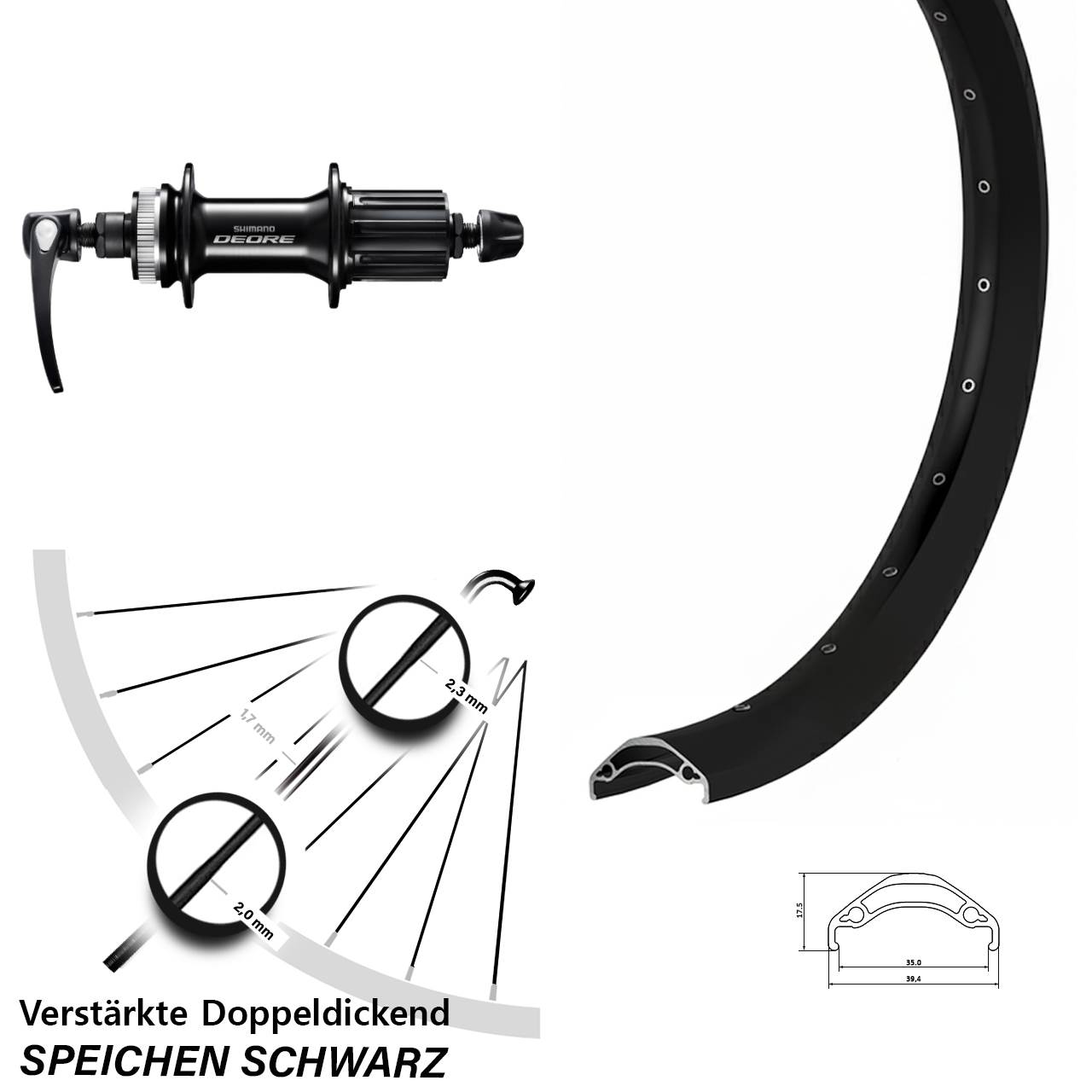 Ryde Disc 35 Shimano Deore FH-M6000 29 Zoll Laufrad für Schnellspanner 8-11 fach HG