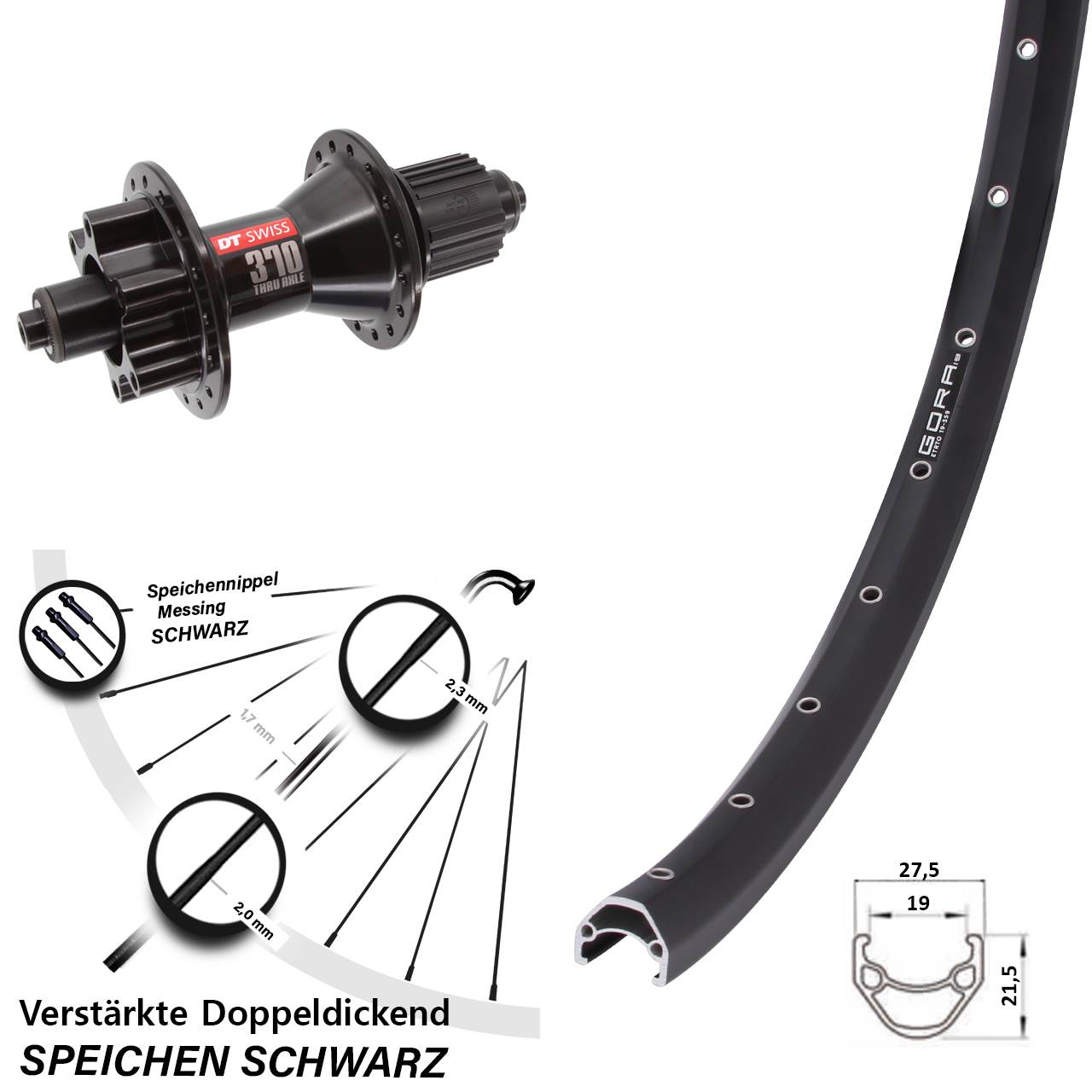 Disc Laufrad 26 Zoll Gora 19 DT Swiss 370 Hybrid Shimano Micro Spline QR