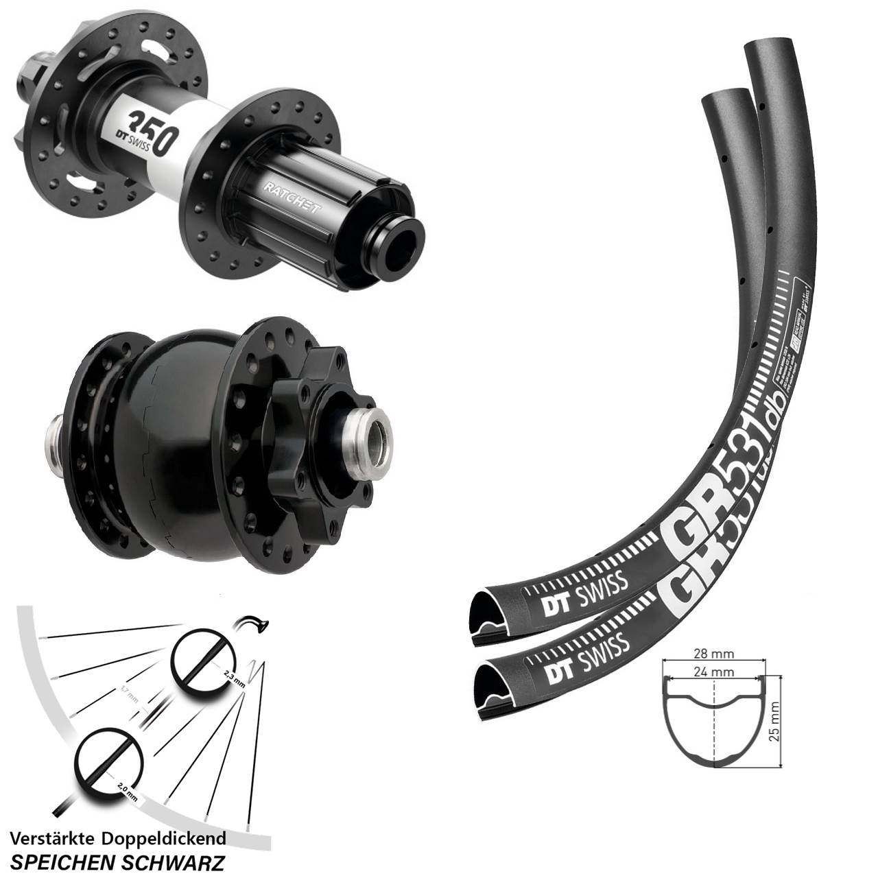 DT Swiss GR 531-350 SON 28 27,5 Zoll 6-Loch Laufradsatz 12x100/142 8-11 fach HG