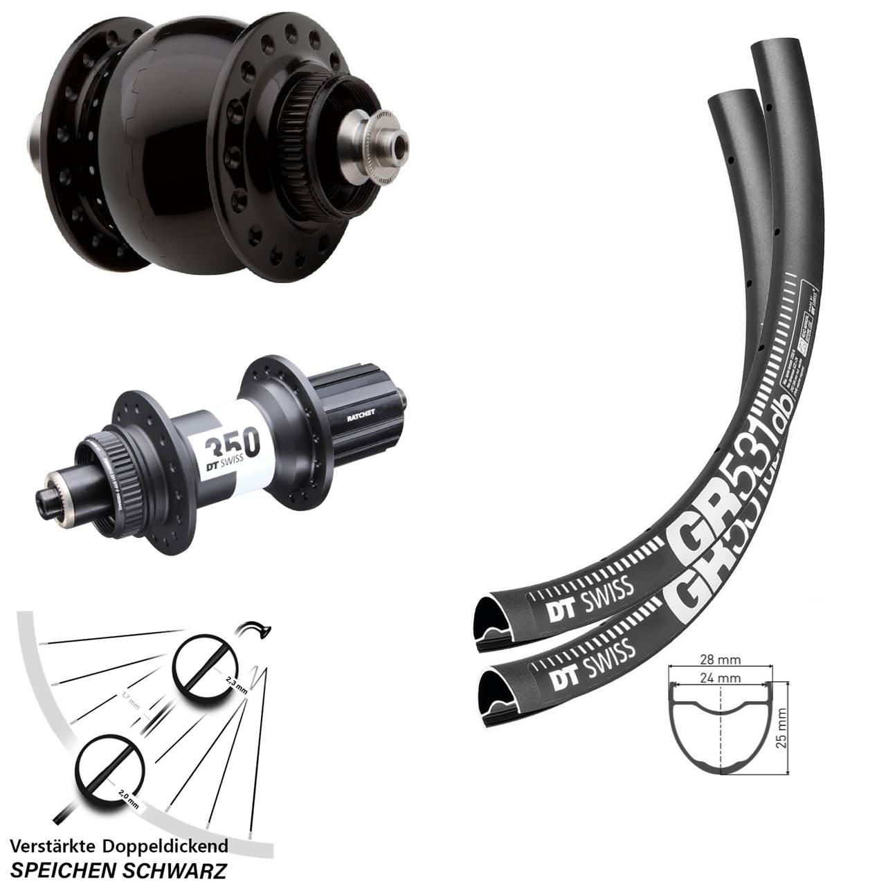 Laufrad-Satz 28-29 Zoll DT Swiss GR 531-350 SON 28 11-12 fach für Schnellspanner