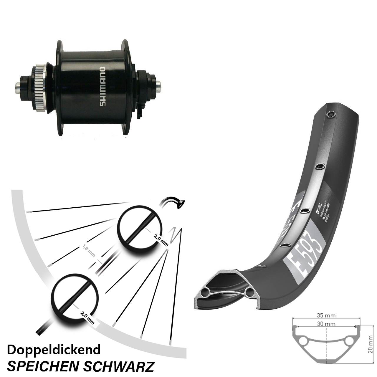 27,5 Zoll DT Swiss E 593 Shimano DH-UR700-3D Disc Nabendynamolaufrad QR