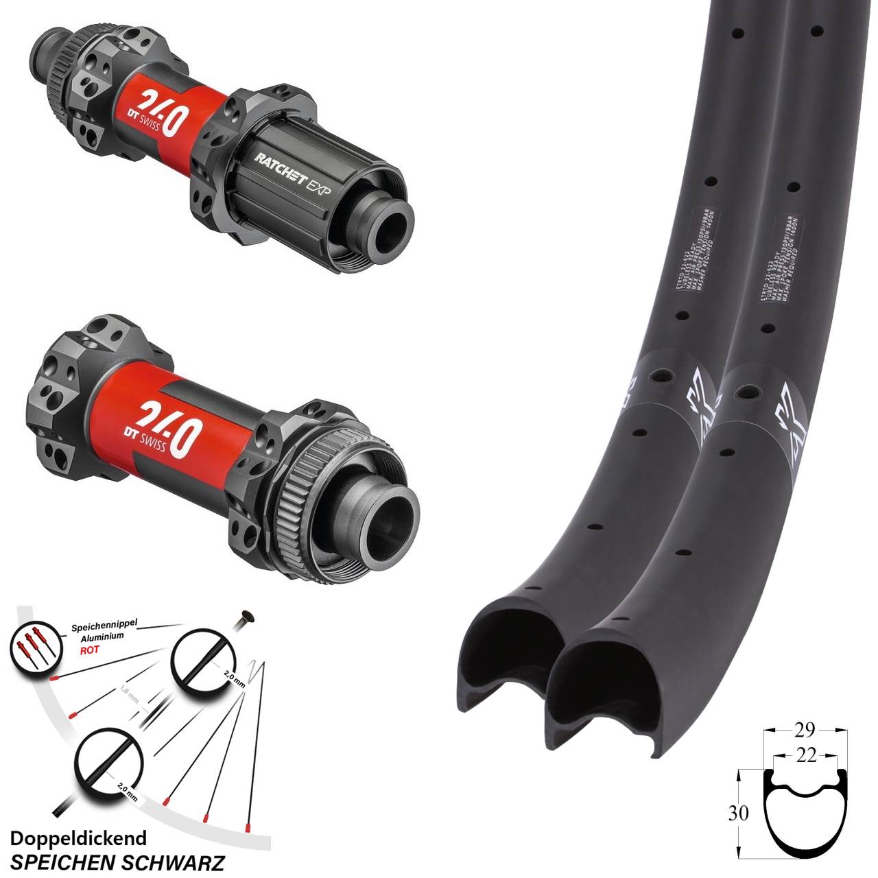 Laufradsatz 29 Zoll KX-RC Carbon DT Swiss 240 EXP Straightpull Boost 8-11 fach Centerlock