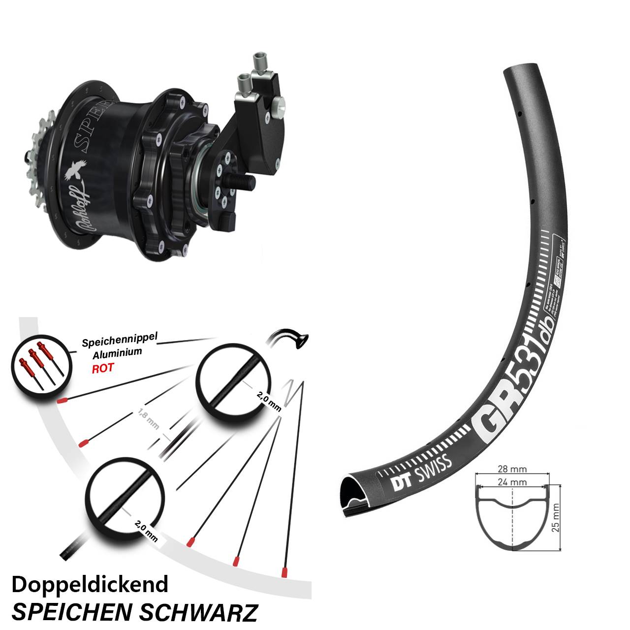 28-29 Zoll DT Swiss GR 531 Rohloff 500/14 TS DB OEM Tandem