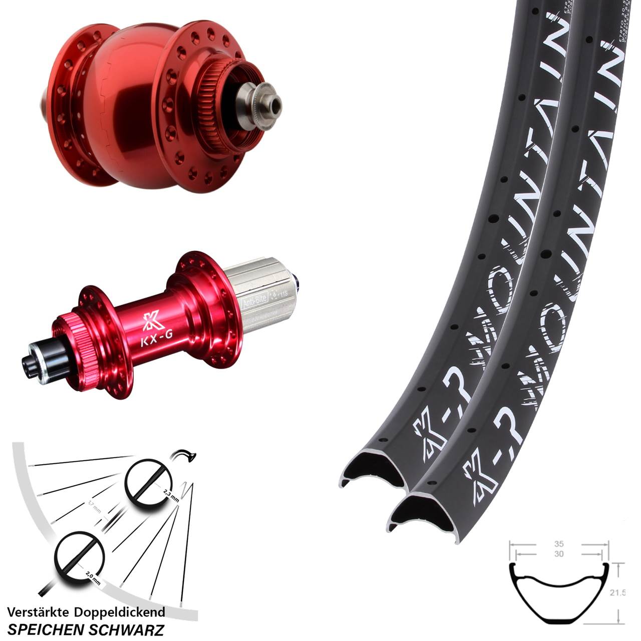 KX-GR Mountain rot SON 28 27,5 Zoll Laufradsatz Centerlock für Schnellspanner 8-12 fach HG