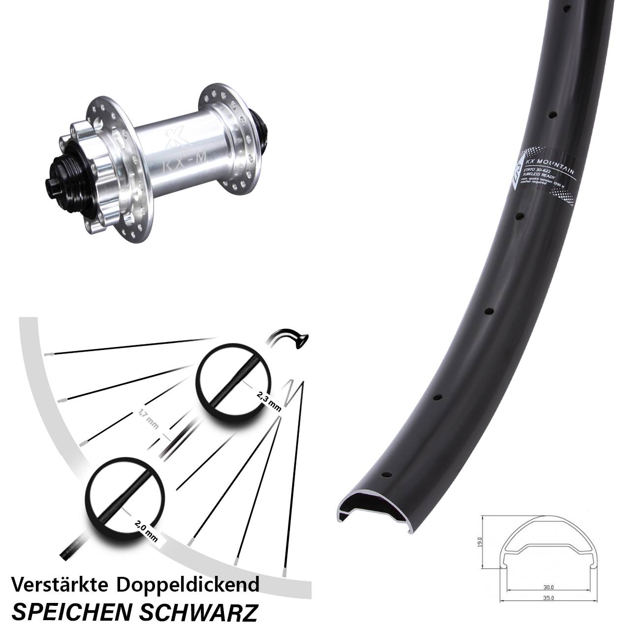 Vorderrad 6-Loch 29 Zoll KX Mountain TR verstärkt für Schnellspanner