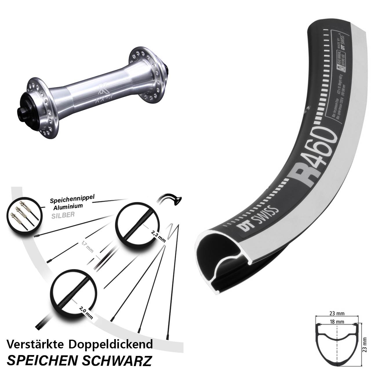 Vorderrad 28 Zoll DT Swiss R 460 CNC KX-R für Schnellspanner