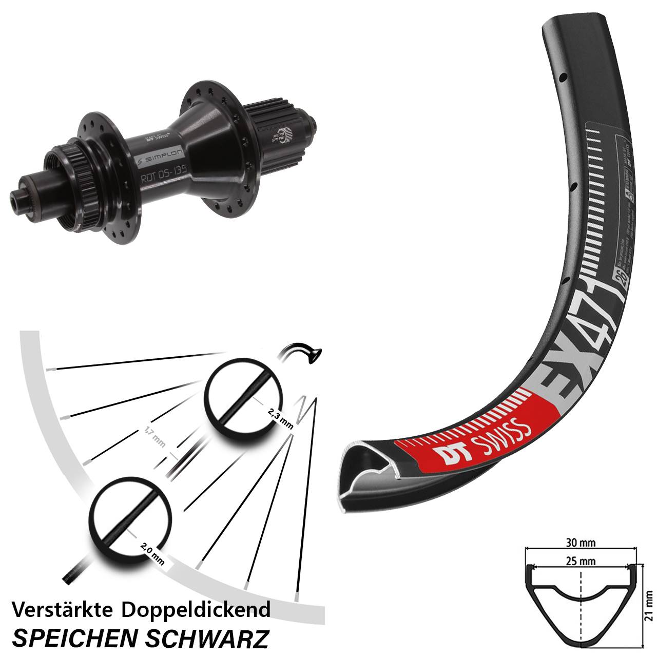 DT Swiss EX471-370 Hybrid 29 Zoll Disc Hinterrad QR Micro Spline