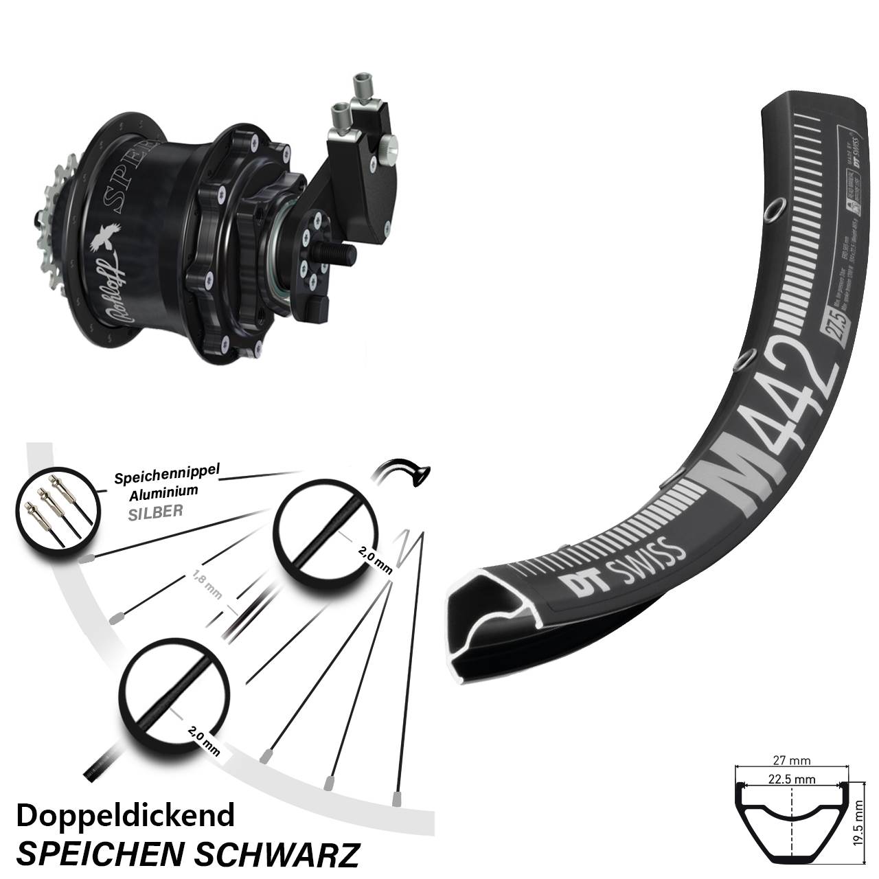28 Zoll DT Swiss M 442 Rohloff 500/14 TS DB OEM Tandem