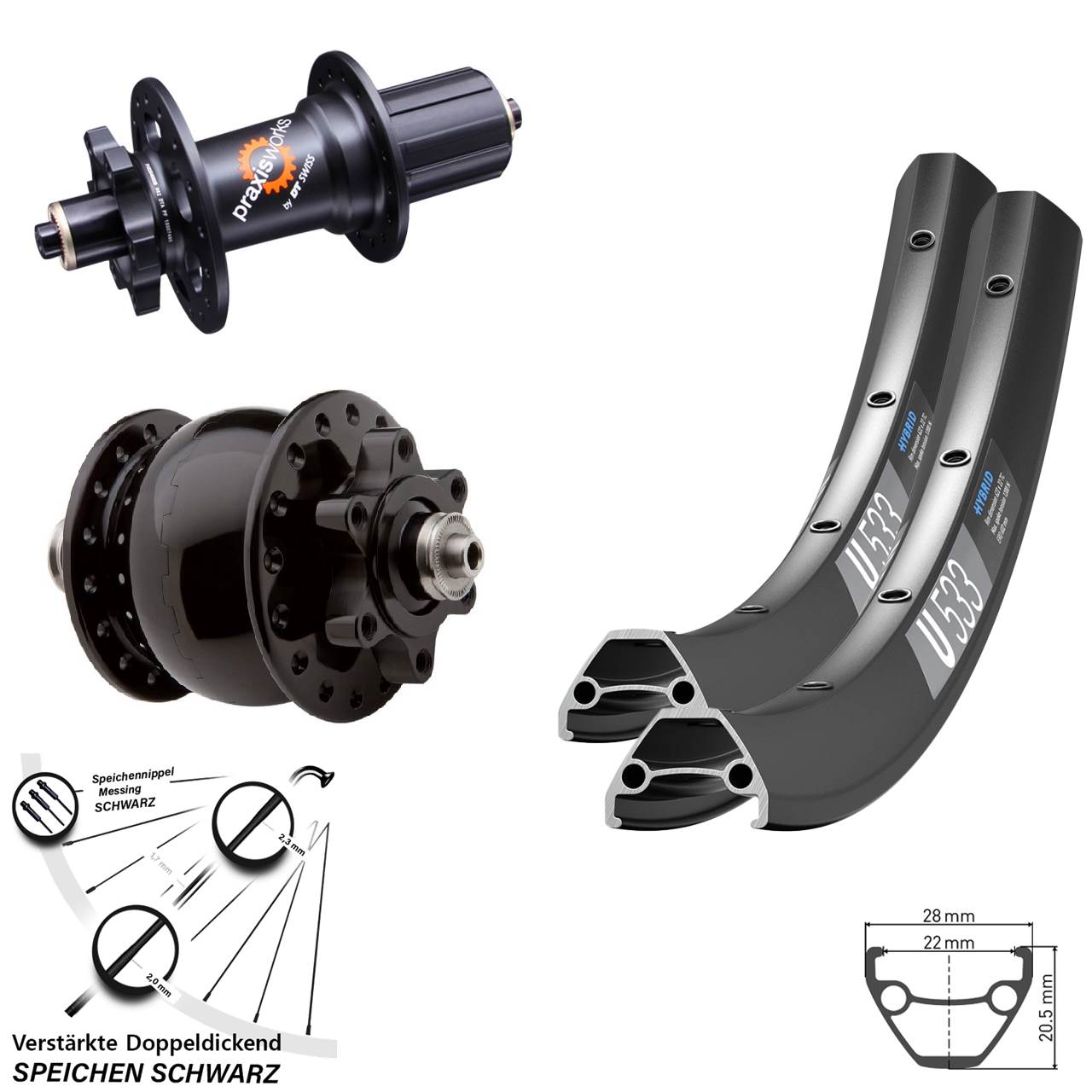 6-Loch Laufradsatz 28-29 Zoll DT Swiss U 533 350 SON 28 8-11 fach HG für Schnellspanner