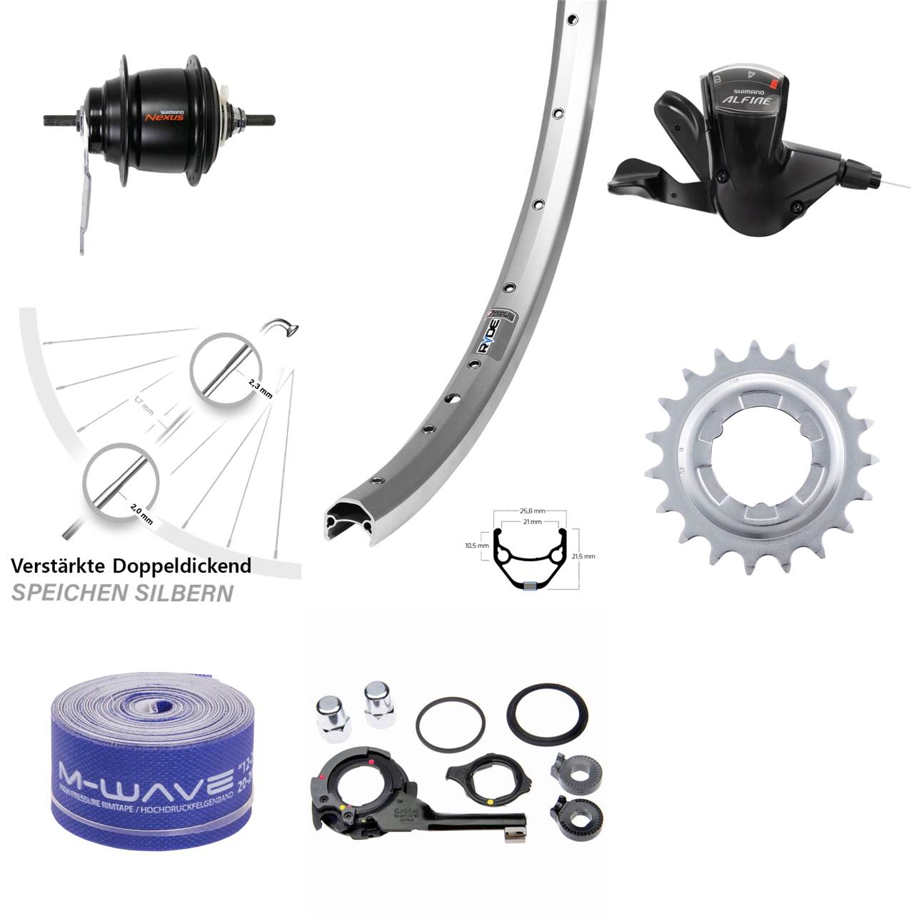 28 Zoll Hinterrad Ryde Zac 421 Shimano Nexus 8 Gang Rücktritt